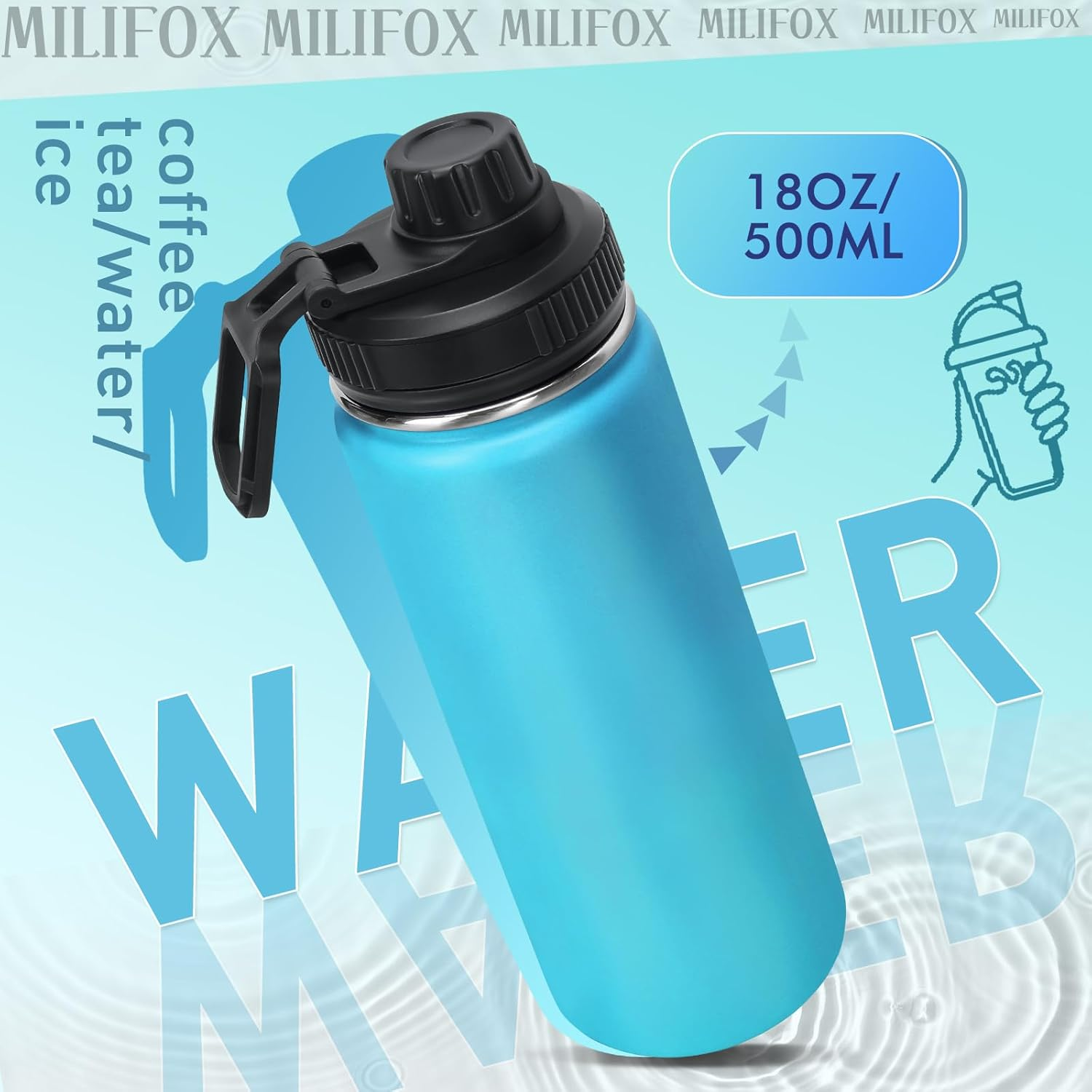 Milifox Insulated Water Bottle Stainless Steel Water Bottle with Double Wall Vacuum Wide Mouth Leakproof BPA Free Keeps Cold and Hot 500ML image number 2
