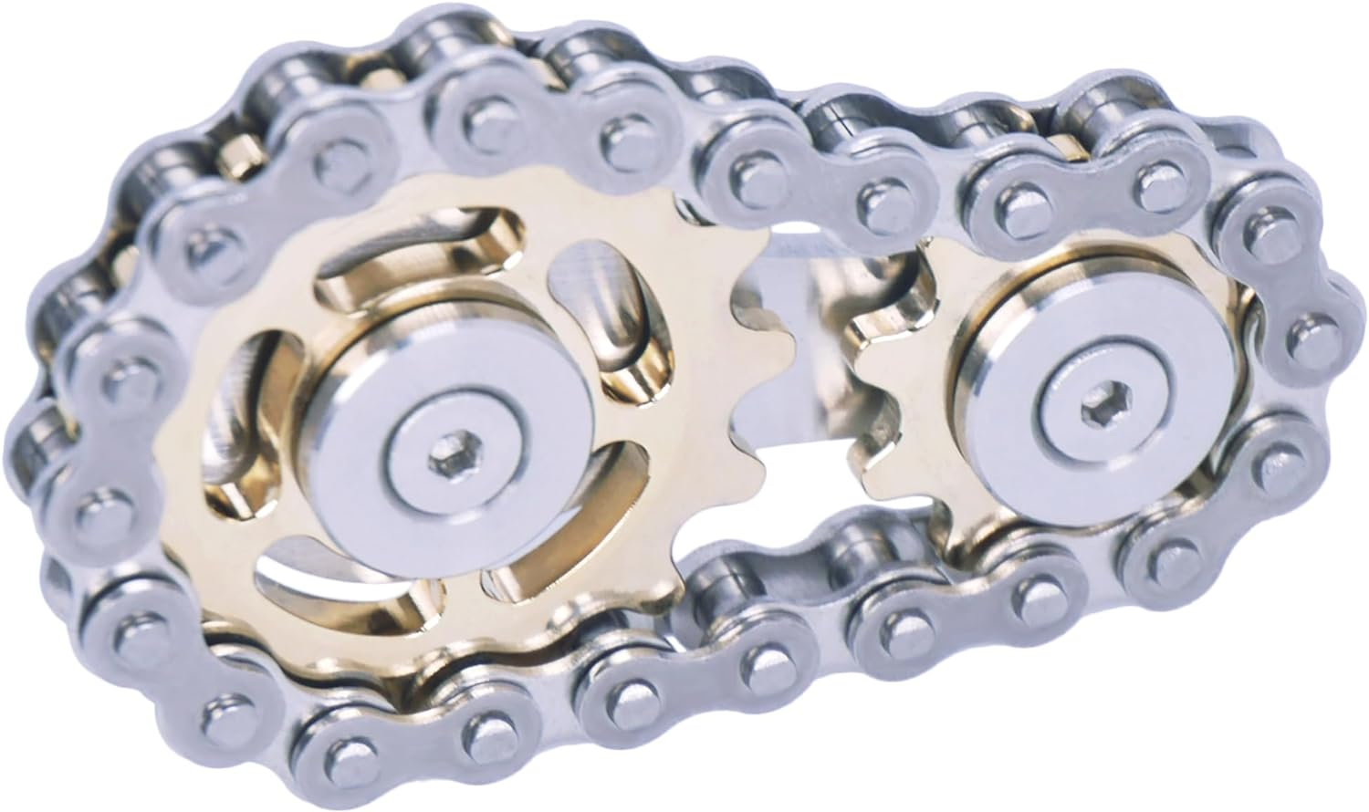 Fidget Spinner, Linkage Bicycle Chain Design 2 Gears Figity Spin Finger Games, Metal Stainless Steel Durable Mechanics with Smooth Bearings, Figit Toy for Adults Kids - Gold - Full Colorful image number 4