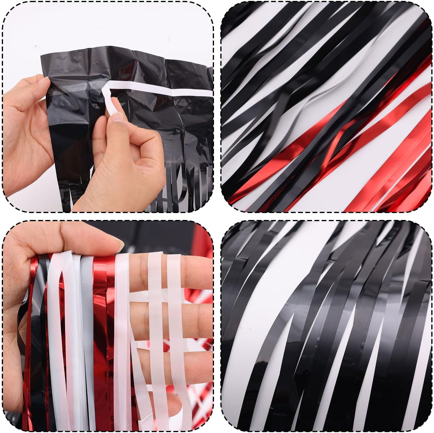 3 Pcs Tinsel Party Streamers, Red Black and White Foil Fringe Curtains Tinsel Streamers Foil Fringe Curtain Backdrop for Birthday Party Decorations image number 5