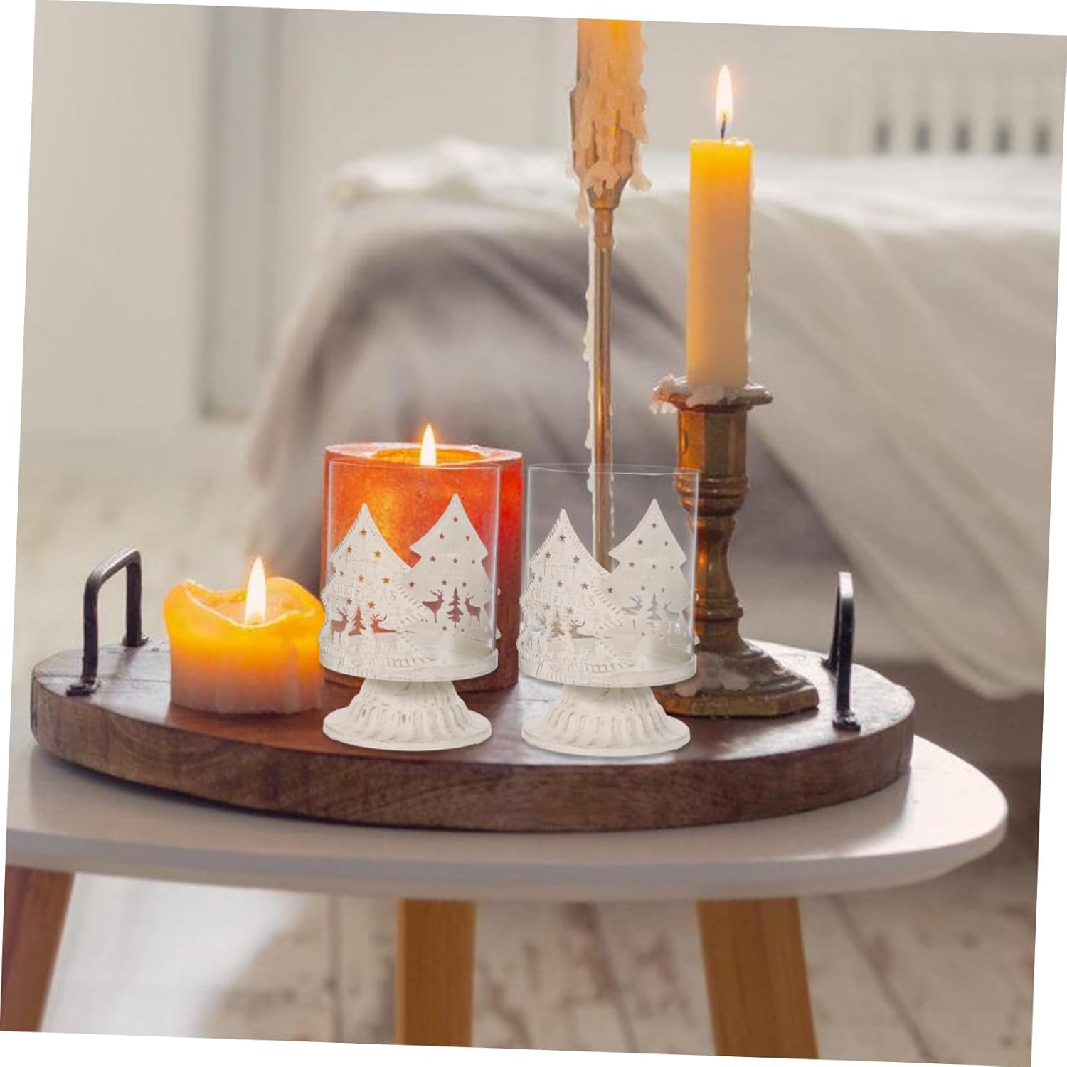 Anneome 2Pcs Fine Crafted Christmas Deer Ornament Candle Shelf Xmas Candleholder Home Decor image number 6