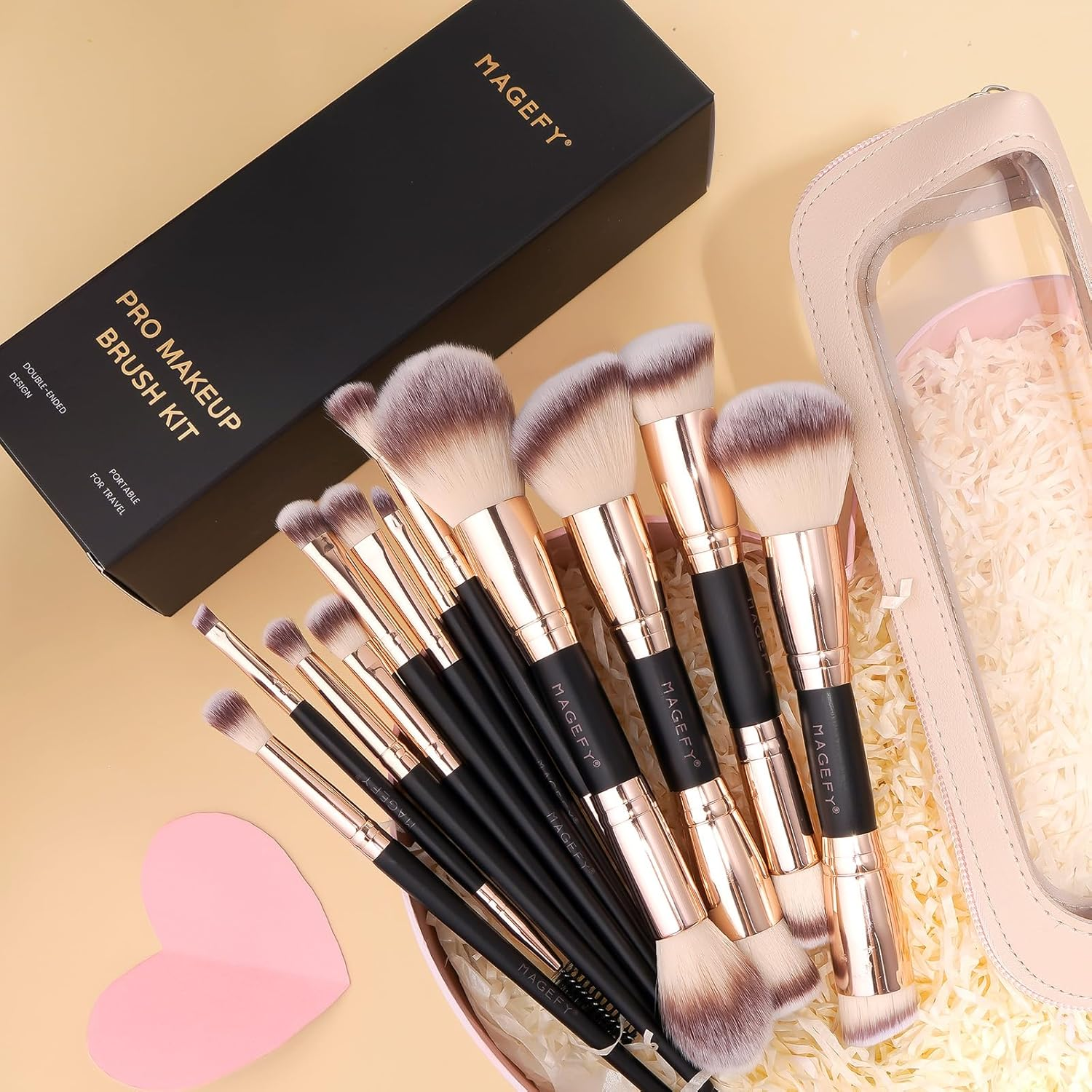 MAGEFY 12Pcs Makeup Brushes with Bag, Double-End Multi-Functional for Foundation Powder Blush Eyeliner Eyeshadows Makeup Brush Set with Gift Box (Black Gold) image number 6