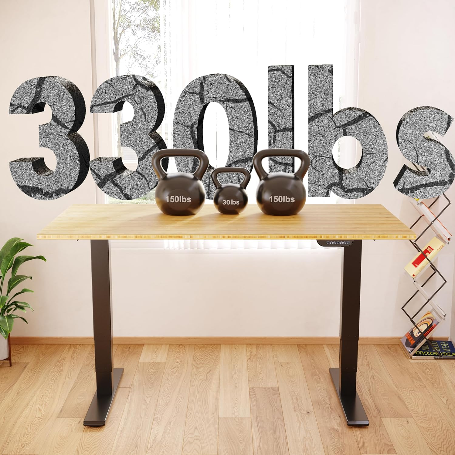 FLEXISPOT E6 Bamboo Dual Motor 3 Stages Standing Desk 180X75 Cm Whole-Piece Board Electric Height Adjustable Desk Stand up Desk Large Load Capacity(Black Frame + Bamboo Desktop) image number 4