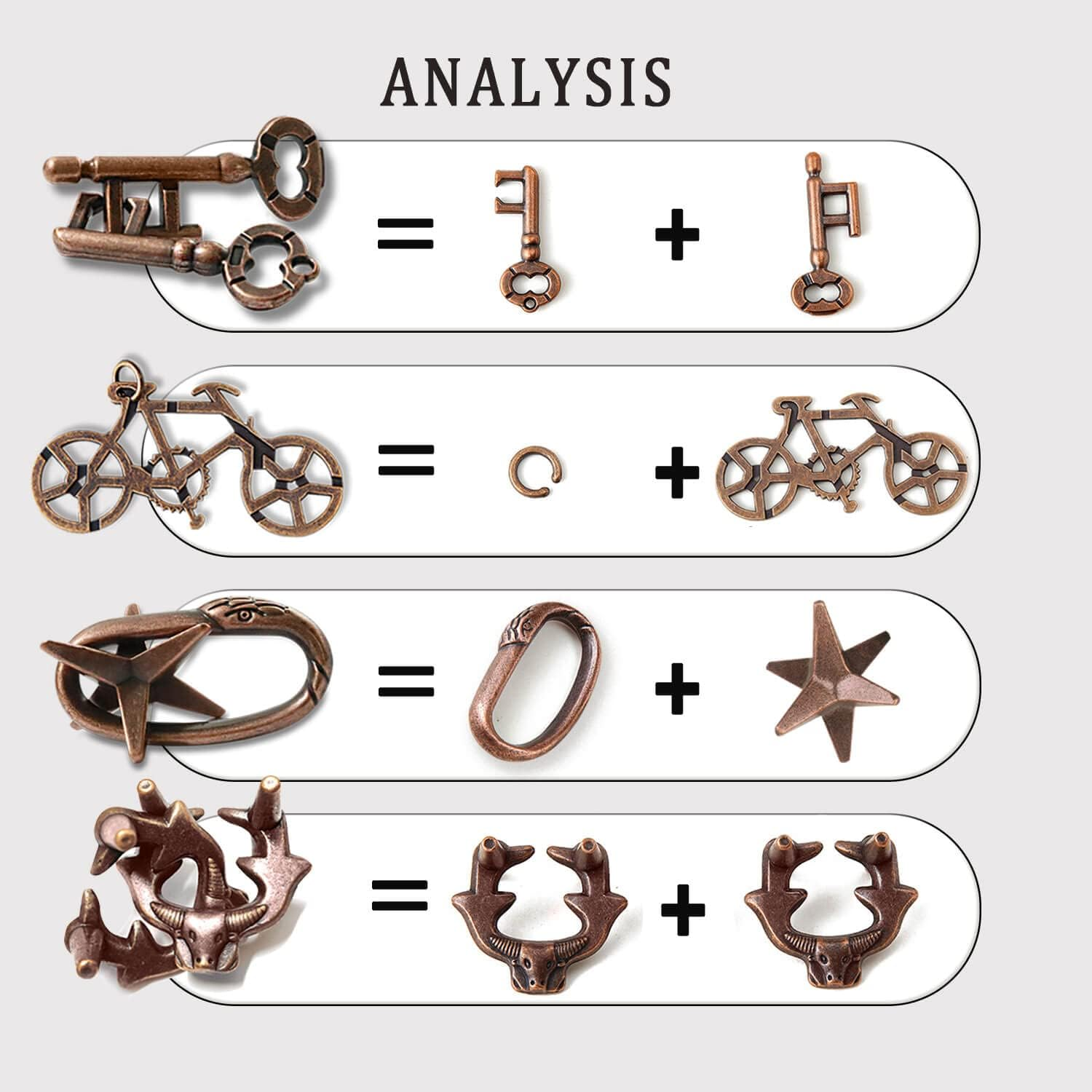 4 Pieces Brain Teaser Puzzles，Metal Cast Puzzle Games Toys，3D Highly Difficult Adult Puzzles，Iq Educational Box for Kids and Teens image number 4