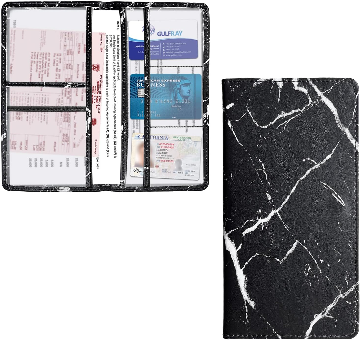 Kewucn Car Registration and Insurance Holder, Leather Auto Glove Box Organizer with Magnetic Shut, Vehicle Compartment Accessories Case for Cards, Driver License & Essential Documents