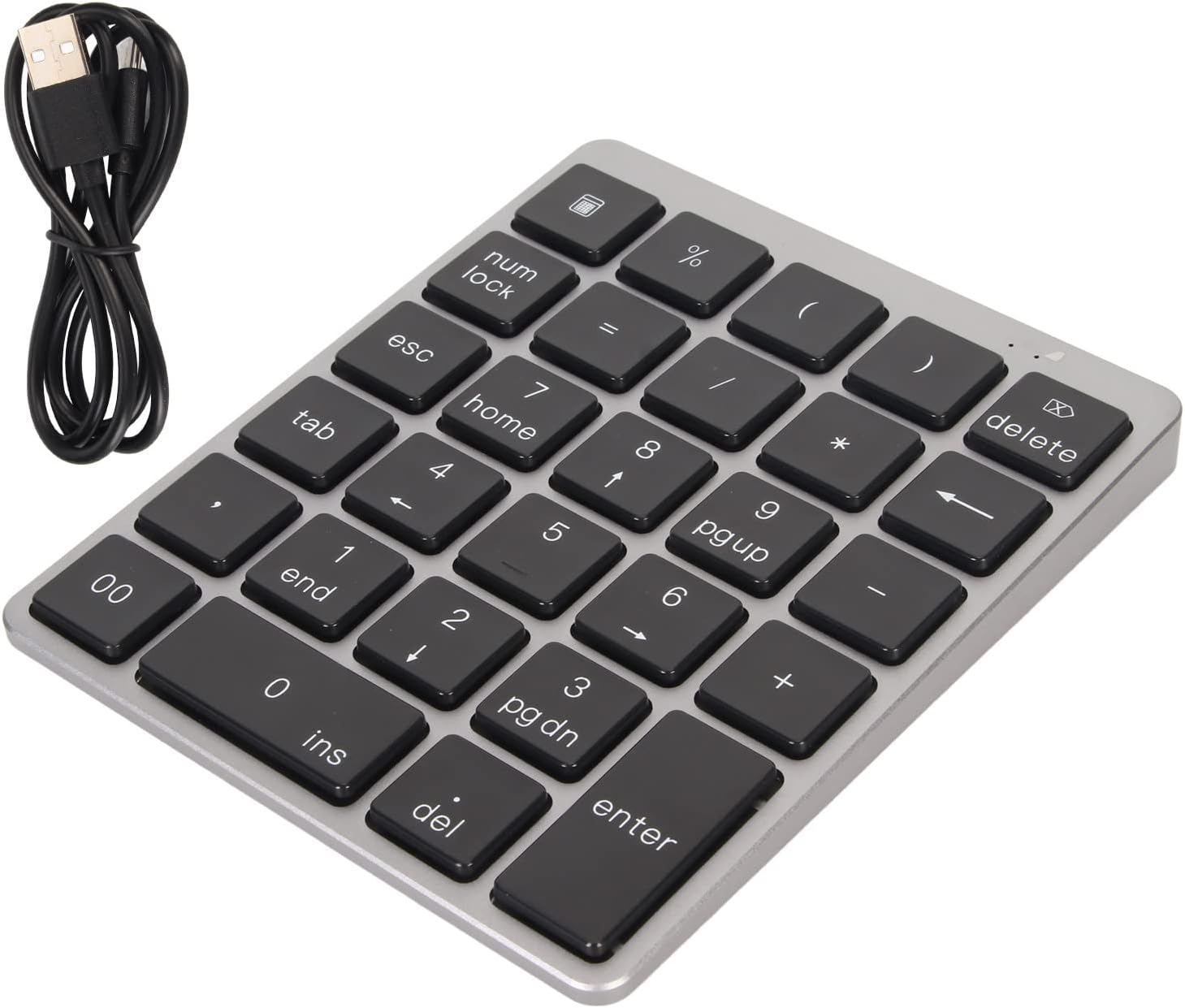 Portable 28-Key USB Numeric Keypad with Rechargeable Bluetooth​​, Thin Aluminium Number Pad for Laptop PC, Dark Grey