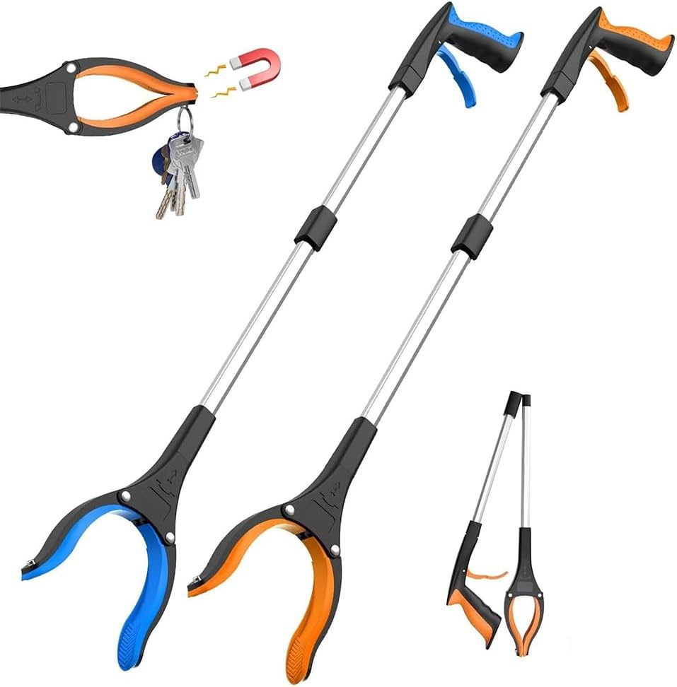 2-Pack Grabber Reacher Tool, Foldable Grab Utensils, Pickup Assistance Tools,With 360&deg; Rotating Jaw and Magnet, Trash Picker, Lightweight Grabbers, for Seniors