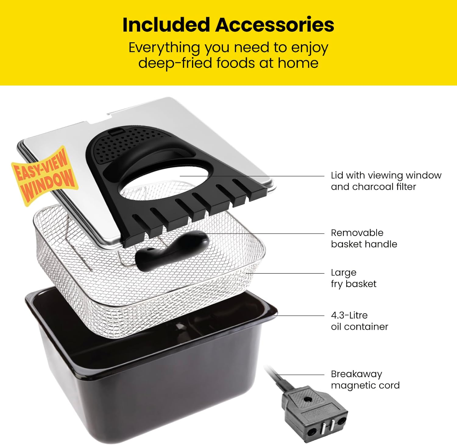 Chefman 4.3 Litre Deep Fryer W/Basket Strainer, XL Jumbo Size, Adjustable Temperature & Timer, Perfect for Fried Chicken, Shrimp, Chips & More, Removable Oil-Container, Stainless Steel image number 1