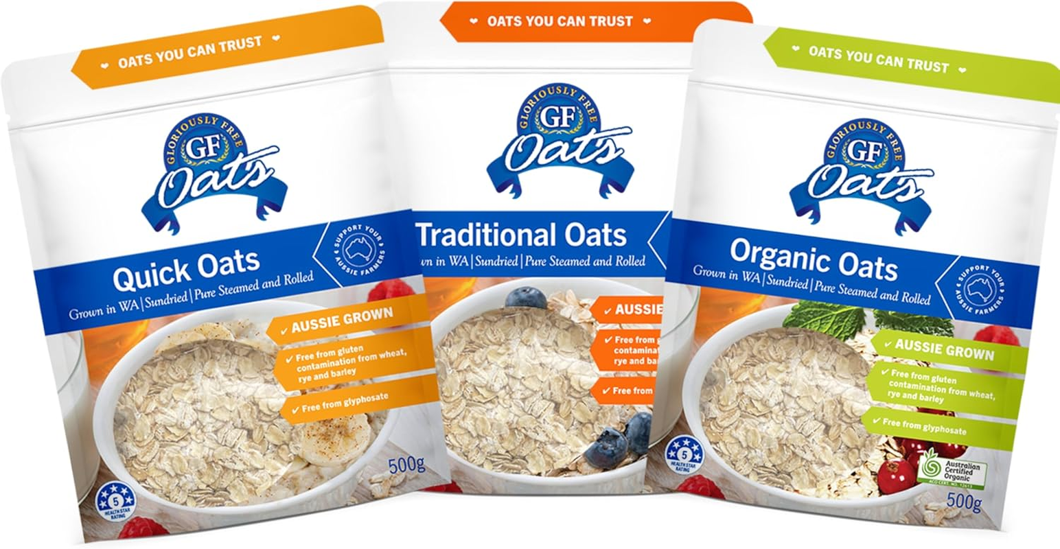GF Oats Oaty Starter Pack |500G X 3 |12 Serves per Pack | Includes 3 Types |Aussie Wheat Free, Rye Free, Barley Free, GMO Free, Glyphosate Free & Vegan Rolled Oats. Tested Nil to Gluten Contamination image number 3