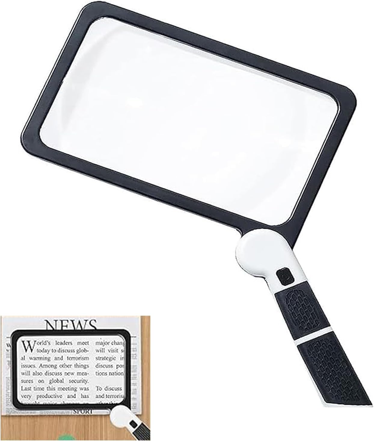 5X Magnifying Glass for Reading, 7.3 * 4.4" Full-Page ，Large Folding Lighted Magnifier with 48 LED Lights (3Modes), Rectangular Handhold Magnify Lens Gifts for Seniors Reading Books, Prints -Black image number 5
