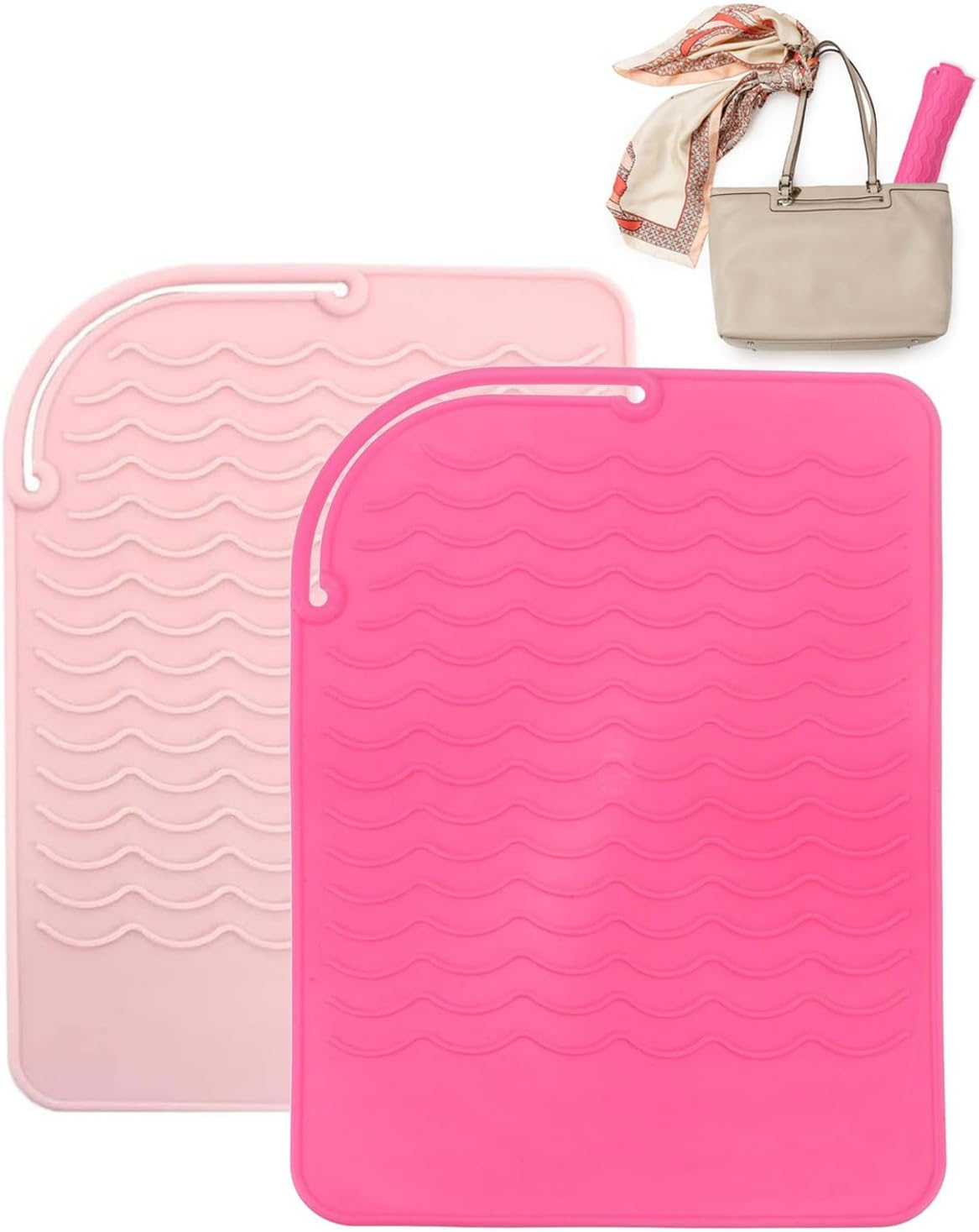 MYGLOAR 2 Pack Heat Resistant Silicone Pad Bag, Heat Resistant Silicone Pad for Hair Straightener, Suitable for Curling Iron, Hair Straightener, Straightener and Other Hot Hair Tools (Pink, Red) image number 2