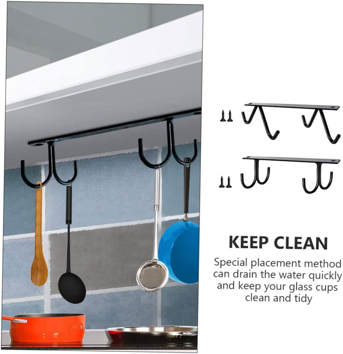 UTHCLO 2Set Metal Mug Rack under Cabinet Cup Drying Hanger Delicate Cup Holder for Kitchen Storage Rack Home Accessory image number 1