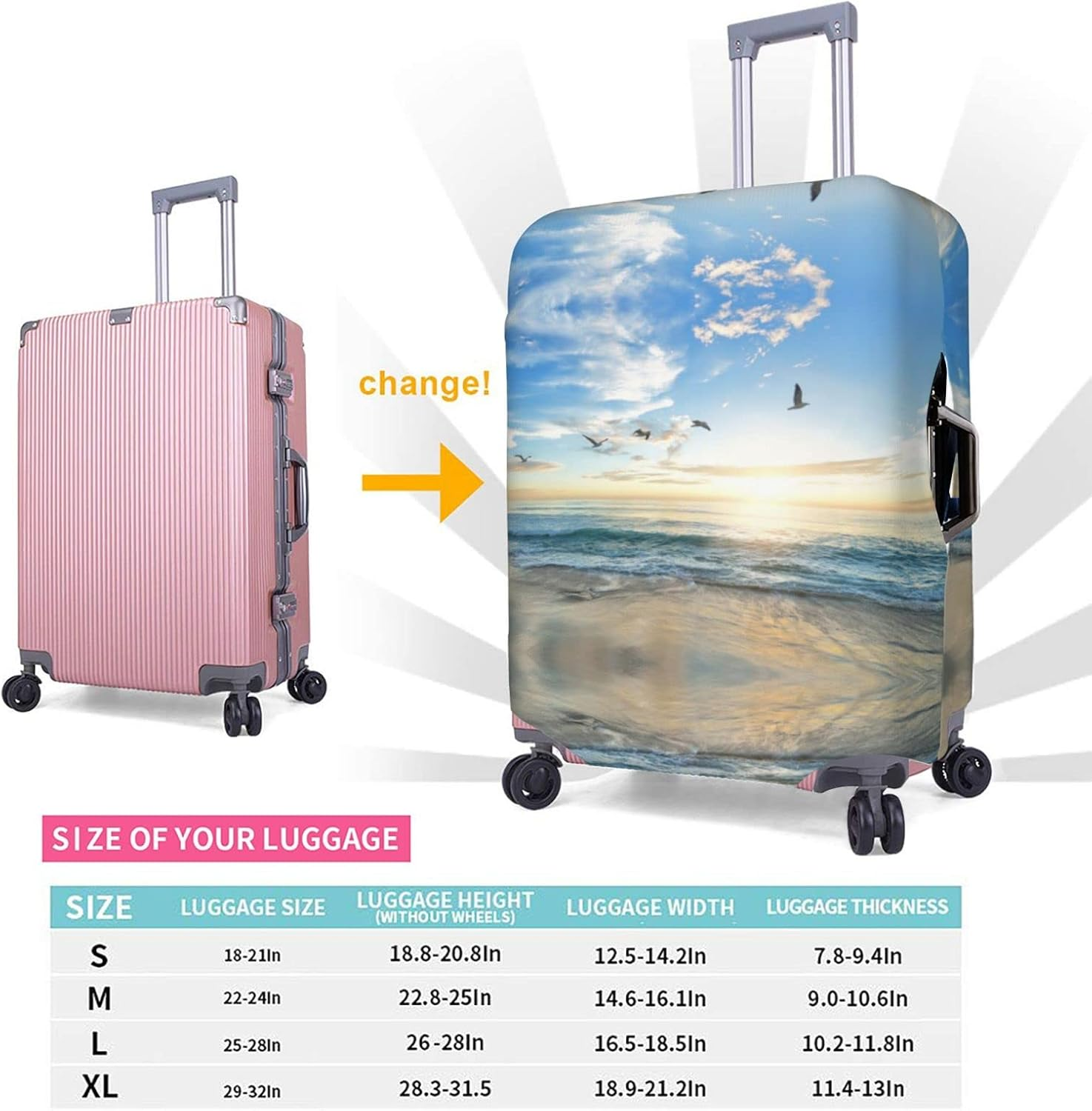 Ocean Sunset Luggage Cover Washable Suitcase Protector Anti-Scratch Suitcase Cover Fits 18-32 Inch Luggage image number 6