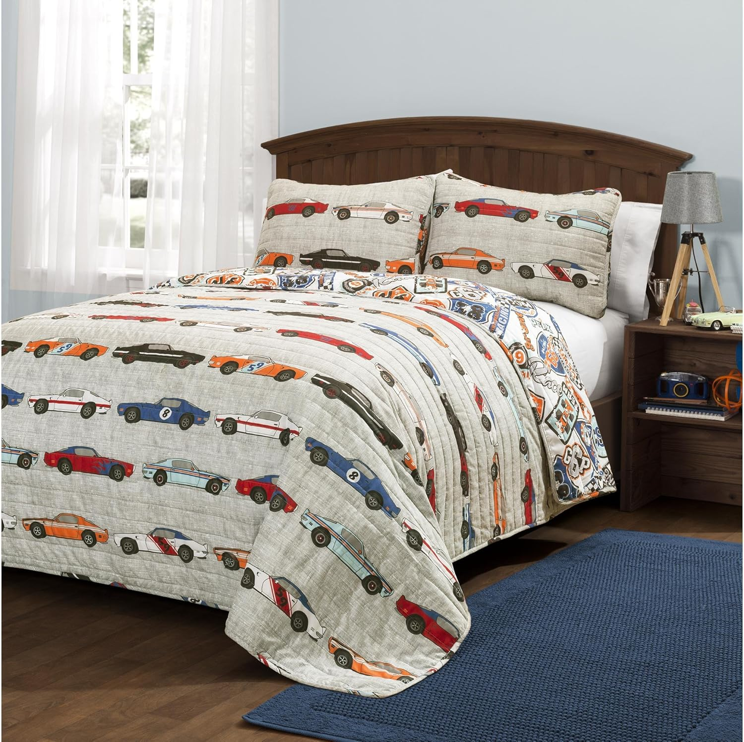Lush Decor Lush D&eacute;cor Navy Race Car Kids' 2-Piece Quilt, Reversible Bedding Set for Boys (Twin)