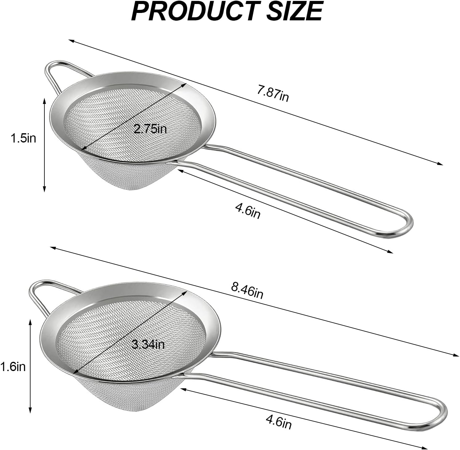 2 Pack Fine Mesh Strainer, Small Stainless Steel Sieves with Handles, for Steeping Loose Leaf Tea, Straining Cocktail, Juice and Sifting Flour, Powdered Sugar (2Pcs-Conical) - 3Pcs image number 3