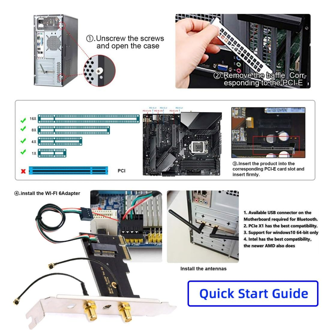 Chenyang PCI-E X1 to NGFF A+E/E-Key Wireless Network Card PCI Express Expansion Card Adapter with Dual Antenna for Wifi5 Wifi6 Wifi6E,Bluetooth 5.3(USB Port),Supports Windows 11/10 image number 3