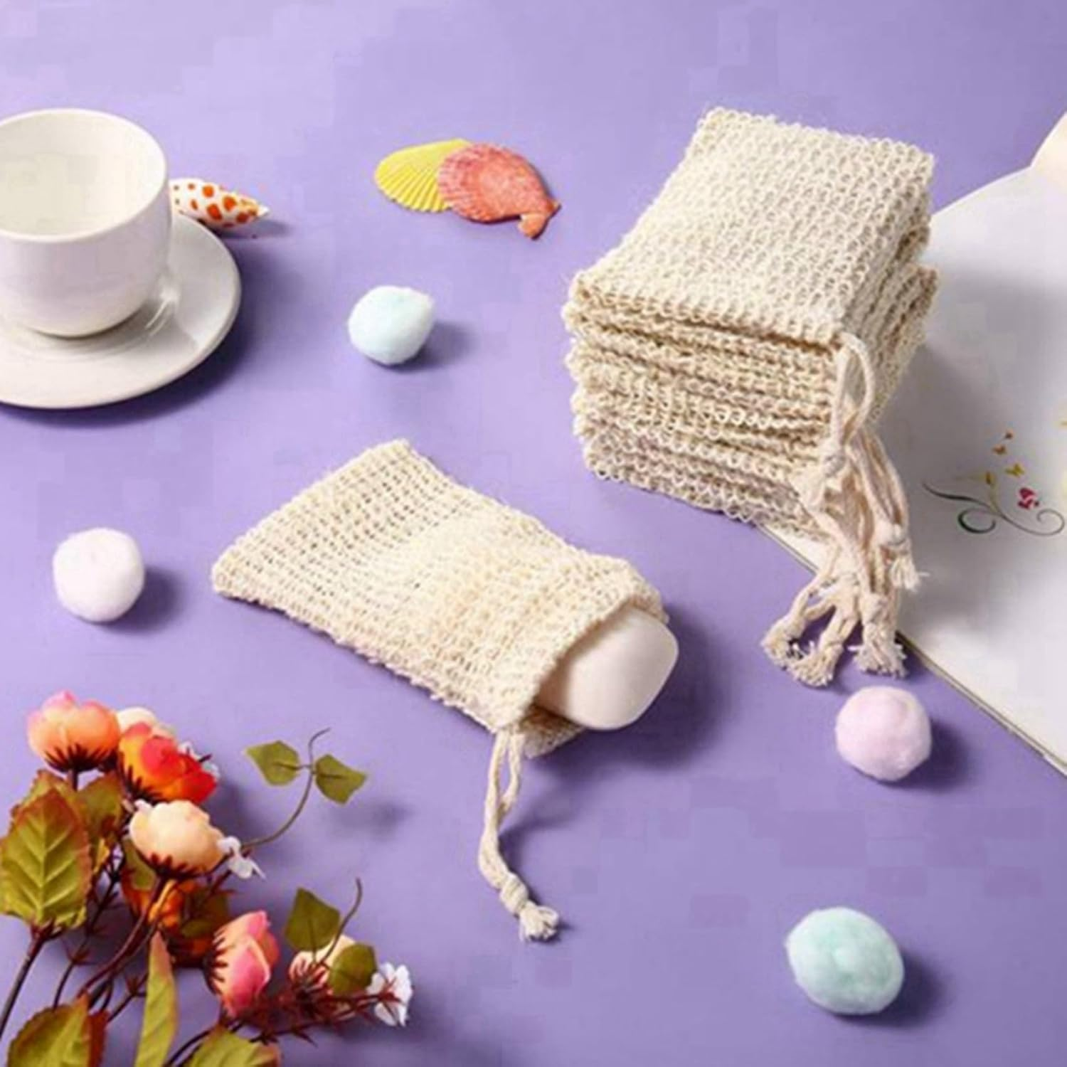 200Pcs Shower Bath Sisal Soap Bag Natural Sisal Soap Bag Exfoliating Soap Saver Pouch Holder