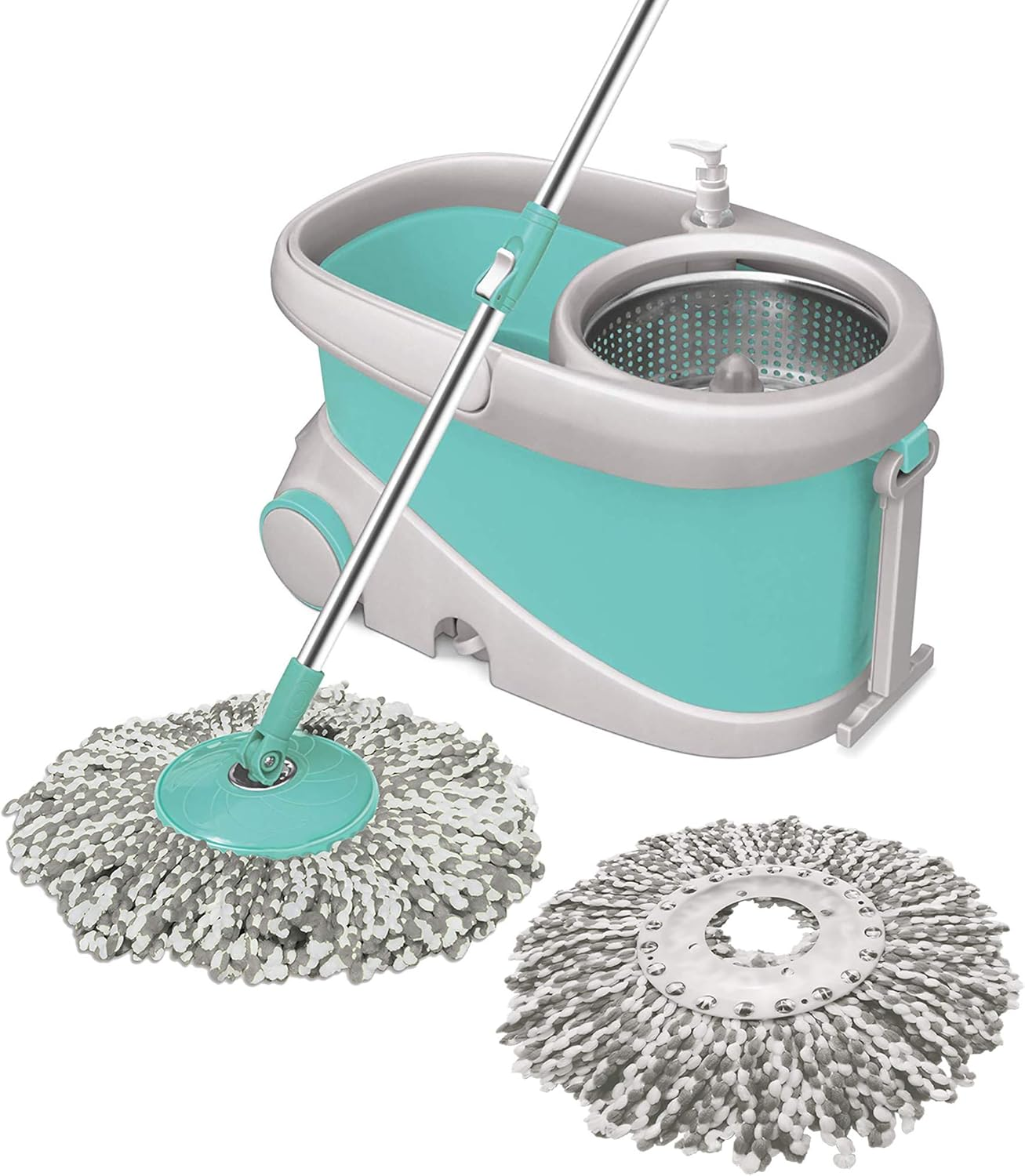 Spotzero by Milton Prime Spin Mop Bucket on Wheels, Extendable Handle | Liquid Dispenser| SS Wringer Set | 360 Spinning Mop Bucket Floor Cleaning & Mopping System with 2 Microfiber Refills, Aqua Green image number 5