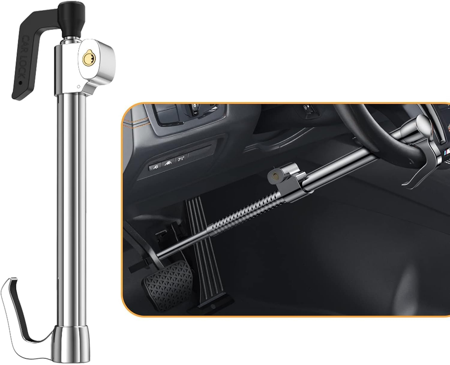 ASENDIWAY Universal Steering Wheel Brake Lock Anti-Theft Retractable Double Hook Car Clutch Pedal Lock for Car Truck SUV Van Security with 3 Keys image number 2