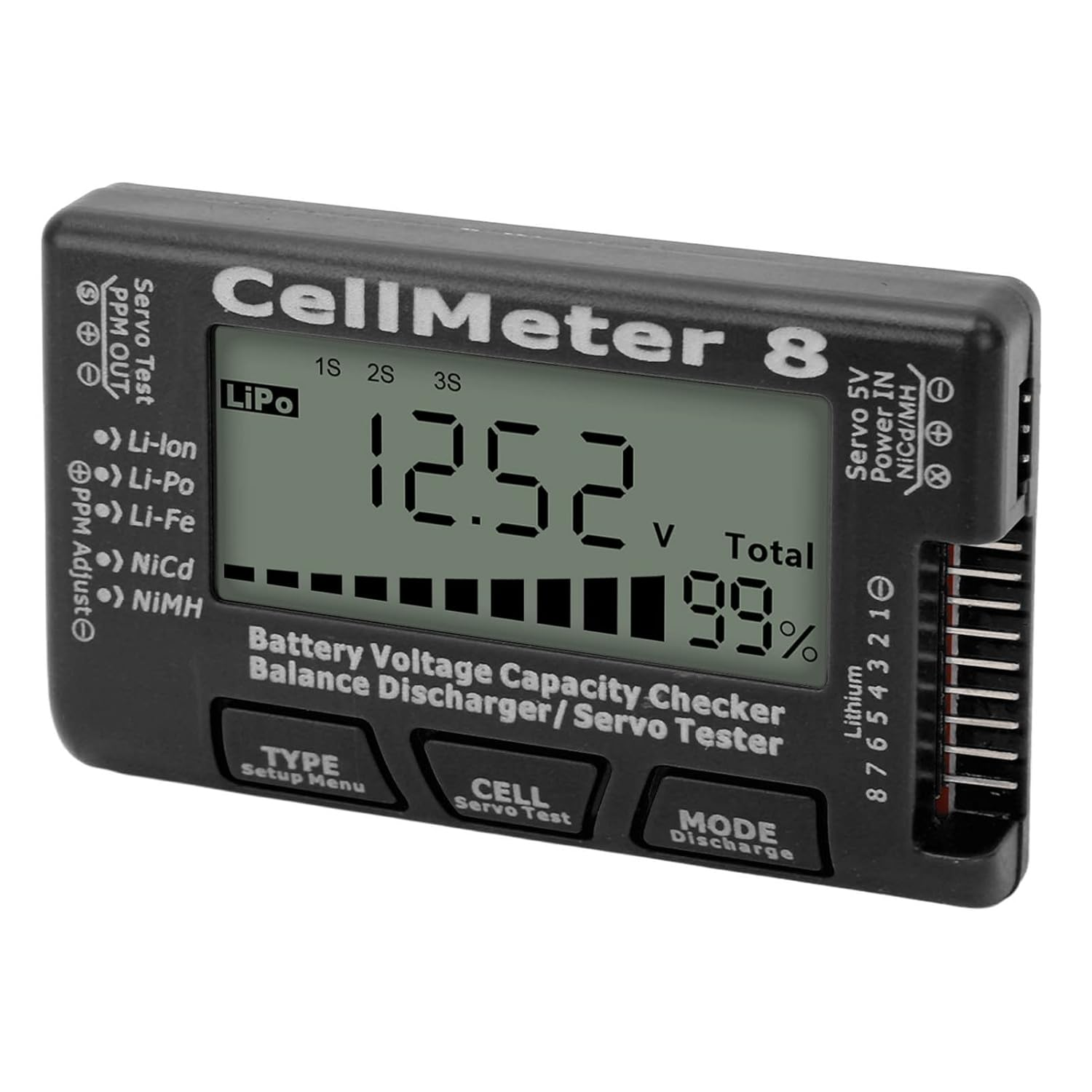 Digital Battery Capacity Checker Tester Detector Battery Balance Discharger Servo Tester for Lipo for Servo Testing and Voltage Checking(Black) - Black image number 2