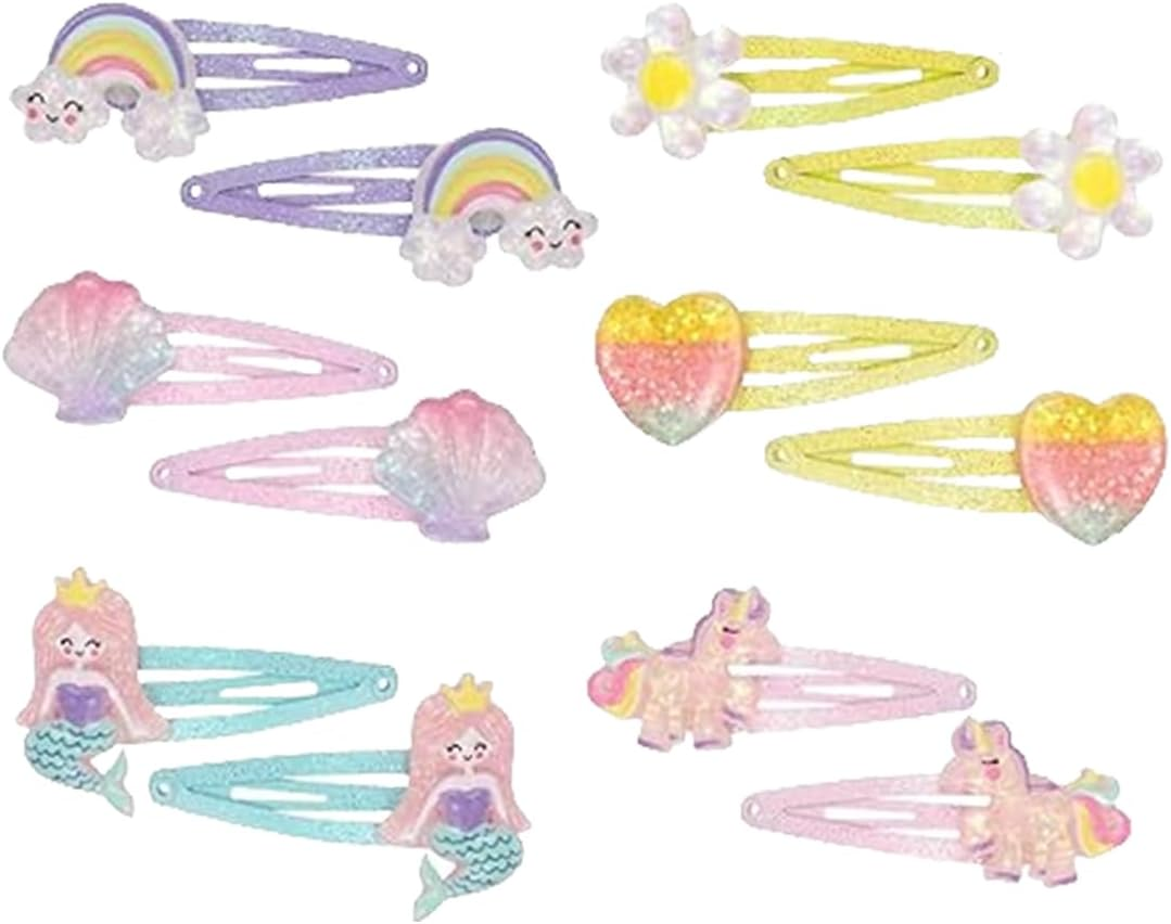 MEXRUMI Pack of 12 Mermaid Rainbow Flowers Hair Accessories, Children'S Multicoloured Hair Clips Girls Glitter, Cute Hair Clip Small for Birthday Party Gift