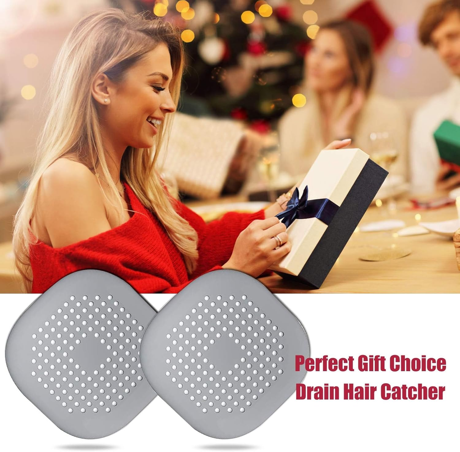 Hair Drain Catcher,Square Drain Cover for Shower Silicone Hair Stopper with Suction Cup,Easy to Install Suit for Bathroom,Bathtub,Kitchen 2 Pack image number 5