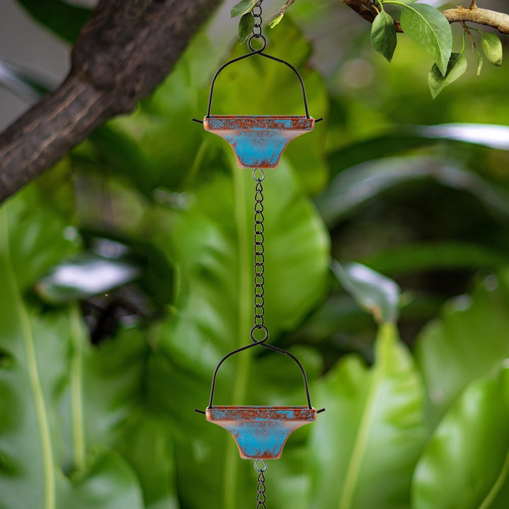 Dreamysoul Rain Chains for Outside, Square Rain Catcher Chains for Downspout Gutter, Eaves Drainage - Copper  Blue image number 6