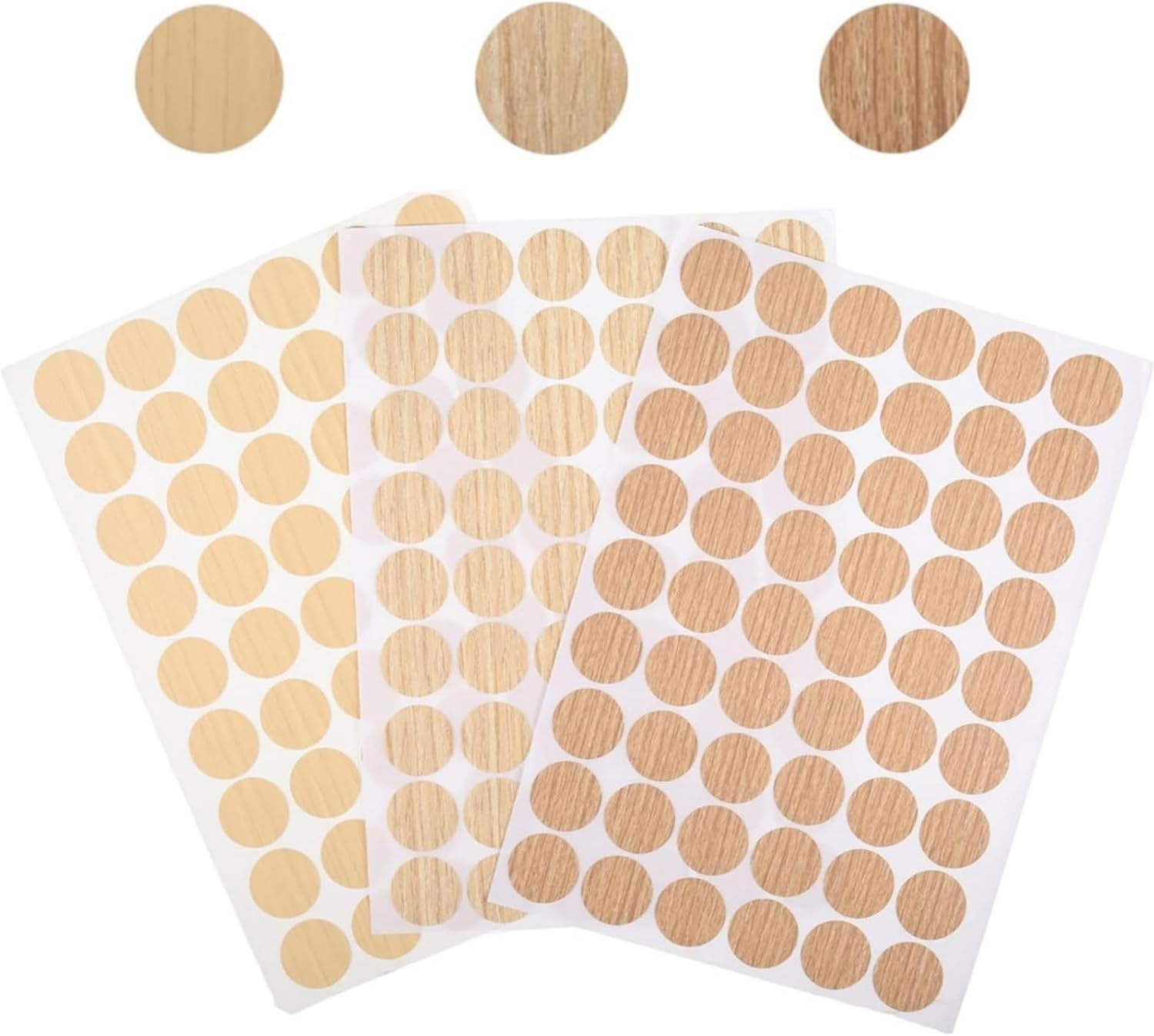 Suytvenxau Screw Hole Stickers Self Adhesive, 162 Pcs 21Mm round PVC Stickers to Cover Screws for Furniture Repair (Natural Wood)