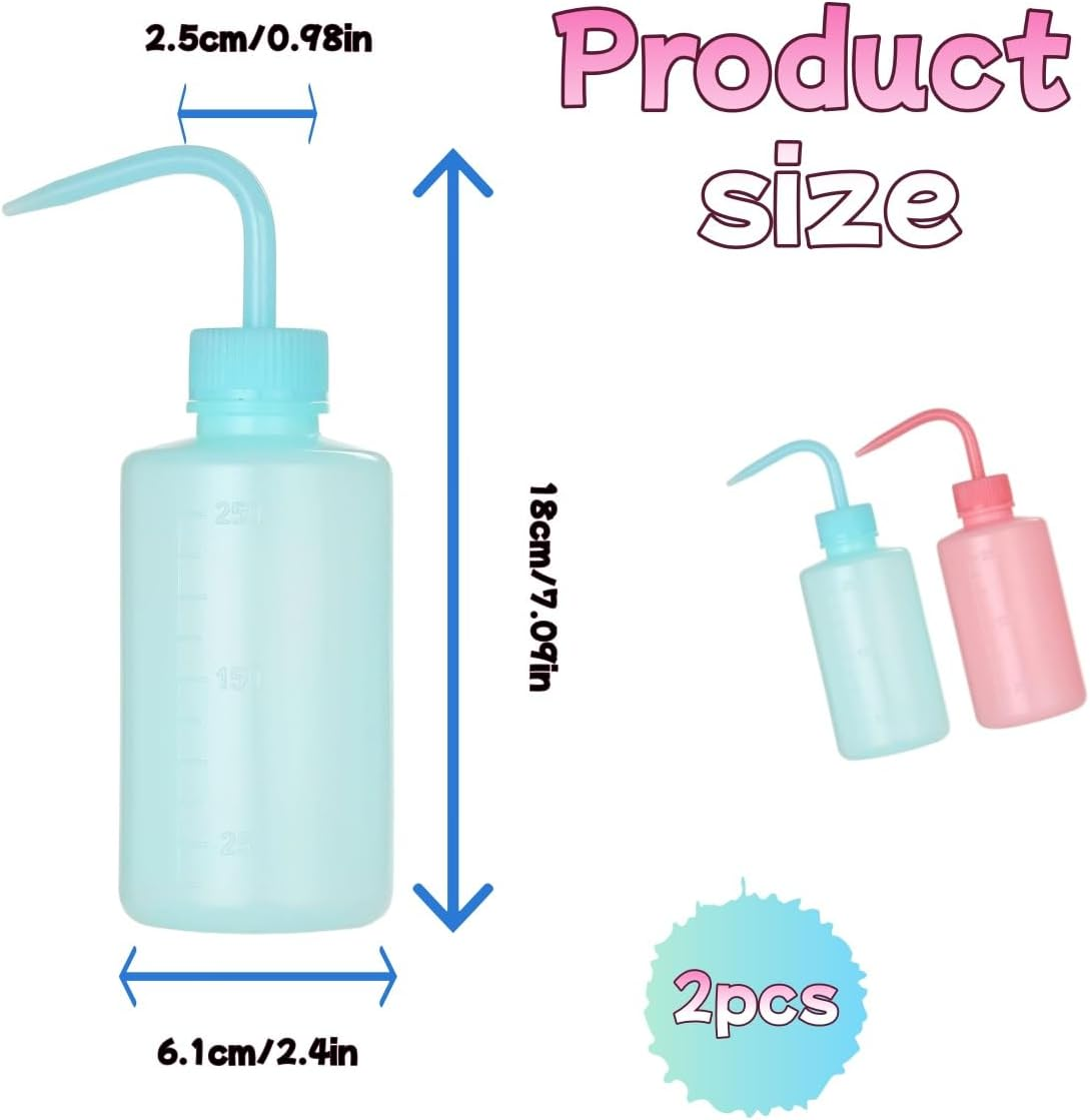 Safety Rinse Watering Tools,2 Pcs 250Ml Squeeze Water Bottle,Wash Bottle,Tattoo Supplies, Irrigation Sprinkling Can Wash Plant（Pink & Blue） image number 3