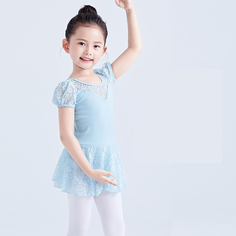 Girls Dance Ballet Leotard with Skirt,Big Girls Lace Sleeves Ballerina Dancewear