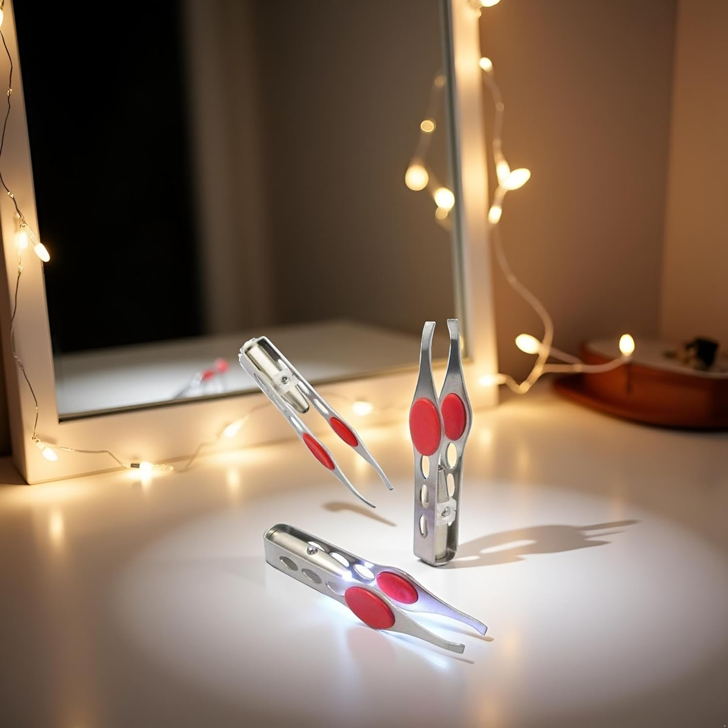 2 Pcs Silver Tweezer with LED Light for Hair Removal Makeup Tool Eyebrow Eyelash Tweezers for Women Facial Hair, Lash Trimmer,Hair Ingrown for Tweezer,Women'S Hair Removal Tweezers image number 1