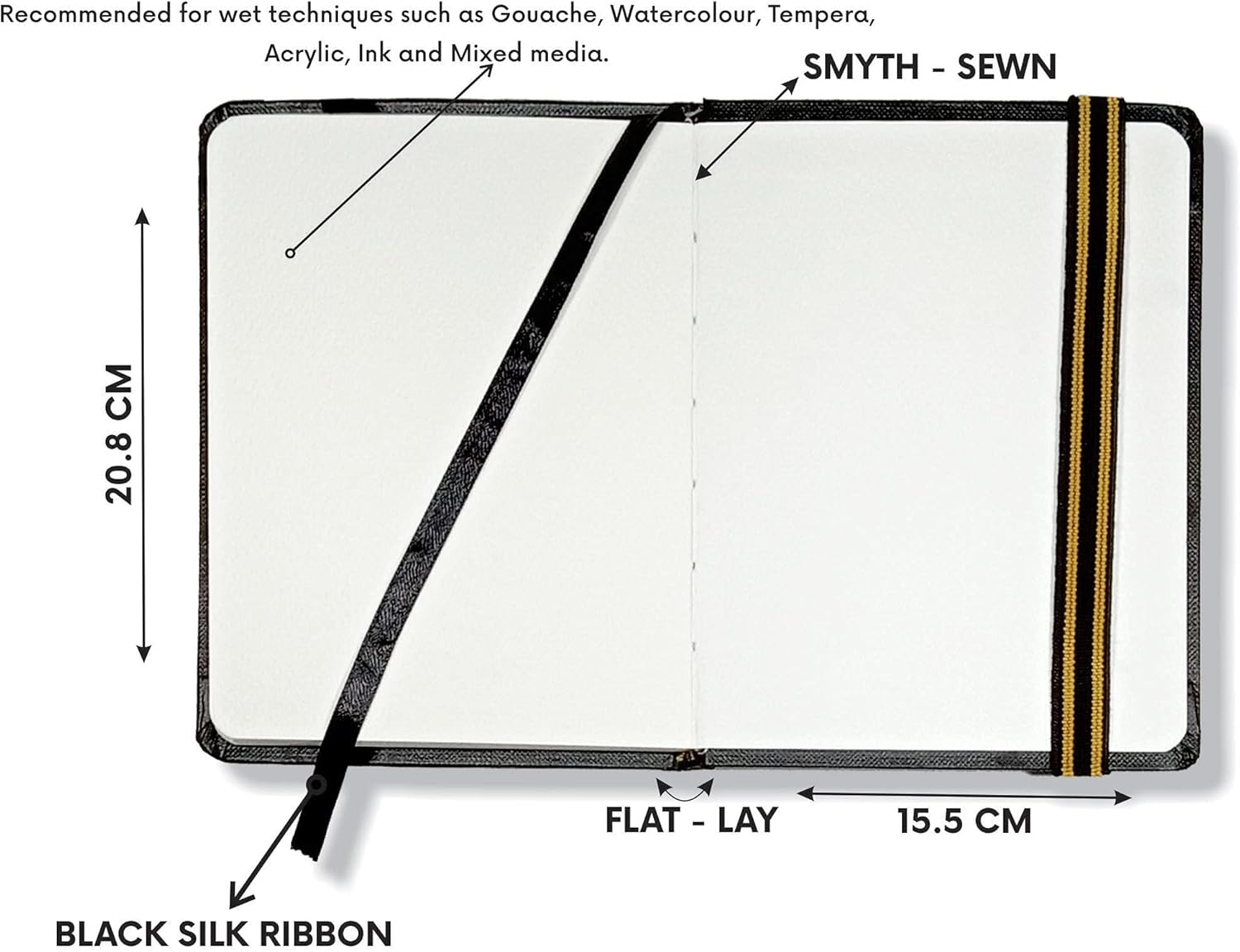 Zen Sangam Portrait A5-8.5" X 6" Watercolor Book, (50 Pages), 20% Cotton 120Lb (245GSM)- Buckram Hardcover - Black Artists Paper Pads,Acid-Free,Cold-Pressed,Drawing Sketchbook Mixed Media - Portrait
