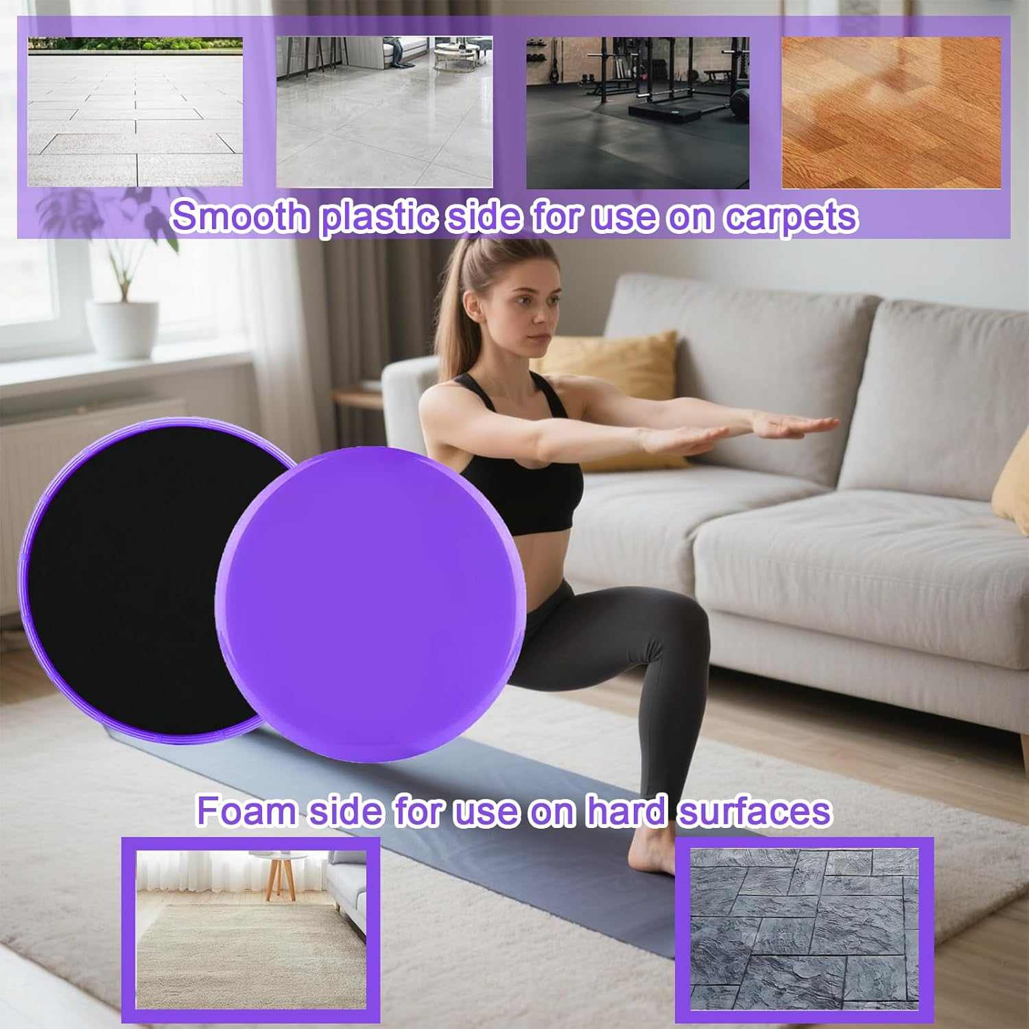 Exercise Core Sliders - 2 Pack Yoga Pilates Gliding Discs for Carpet or Hardwood Floors, Light and Portable Exercise & Fitness Equipment image number 3