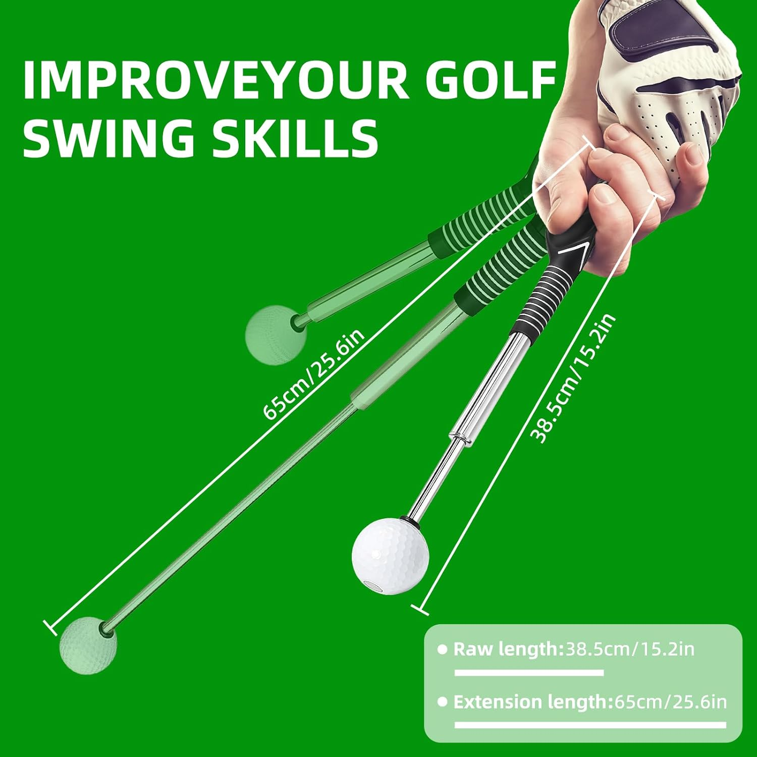 Retractable Golf Swing Trainer Aid, Golf Grip Trainer, Golf Accessories - Strength & Tempo Training for Chipping Hitting &ndash;Ideal for Beginners, Indoor & Outdoor Practice