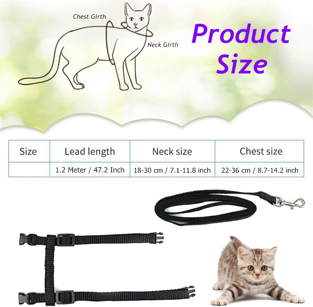 2 Pack Cat Harness and Leash, Adjustable Comfortable Nylon Pet Strap Collar with Leash, Escape Proof Safety Rope Leads Chest Strap for Kitten Puppy Rabbits Walking Training (Black & Red) image number 2