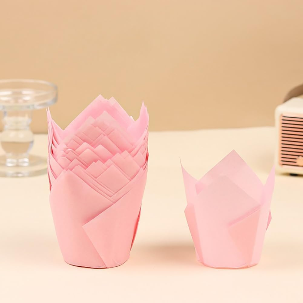 100 Pcs Tulip Cupcake Liners Paper Baking Cups Muffin Holder Wrappers Greaseproof Muffin Liners Party Dessert Liners for Wedding Birthday Christmas image number 1