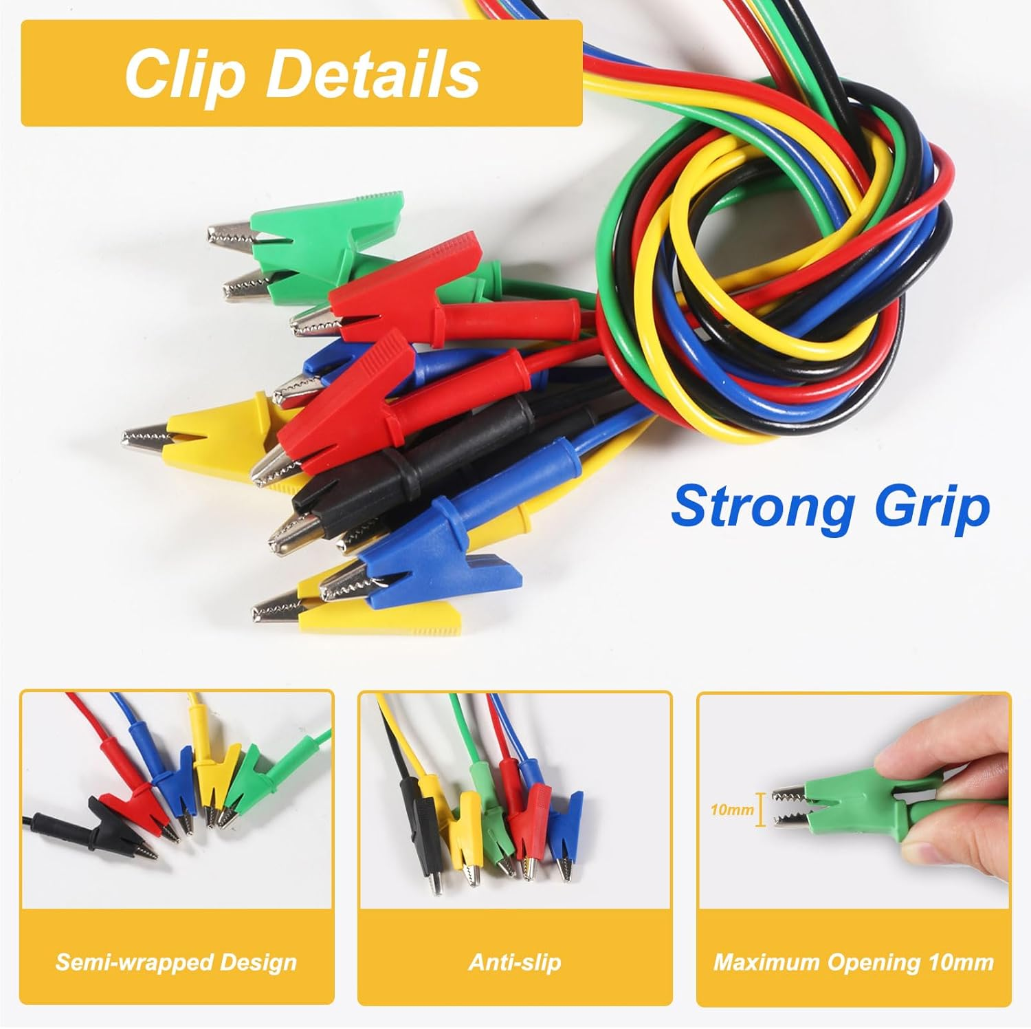 QCCAN 5PCS Alligator Clips Test Leads, 15A Test Leads Wire Cable with Insulators Clips, 3.3Ft/1M Test Leads with Alligator Clips for Electrical Testing image number 2