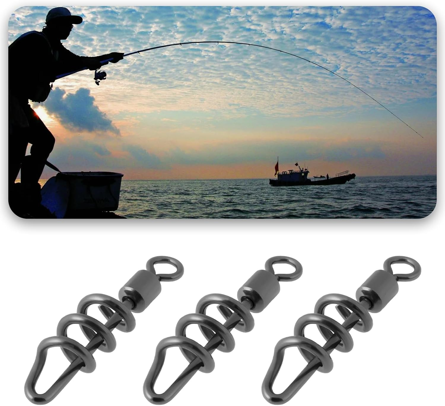 LT Easiyl 50Pcs Fishing Swivels with Corkscrew Snap Lure Jigs Connector for Saltwater Freshwater Fishing Tackle 2# 4# 6# 8# 10#