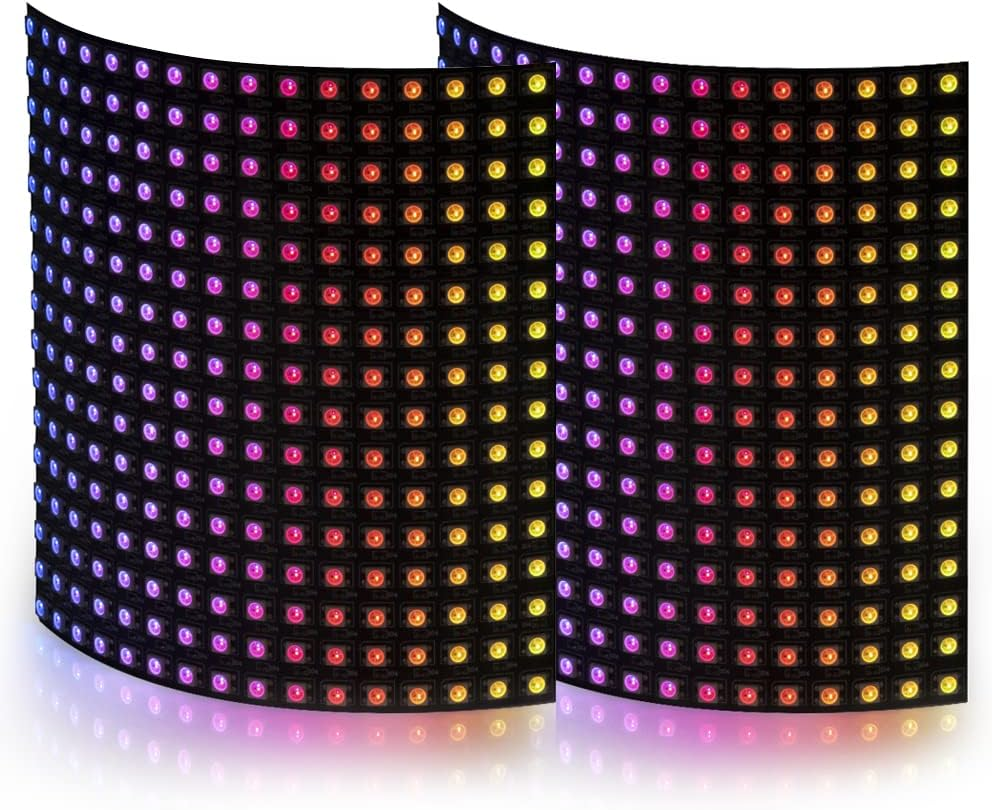 BTF-LIGHTING 2 Pack WS2812B ECO RGB Alloy Wires 5050SMD Individual Addressable 16X16 256 Pixel LED Matrix Flexible FPCB Full Color Works with WLED,SP802E Controllers Image Video Text Display DC5V