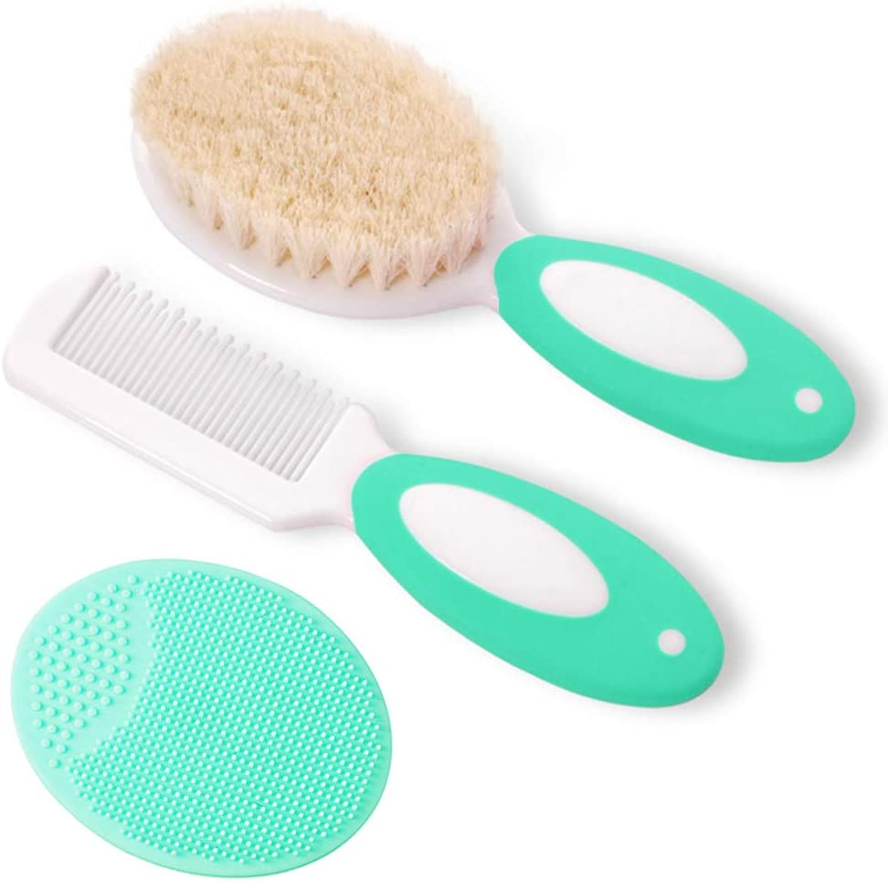 Baby Hair Brush and Comb Set for Newborns & Toddlers | Natural Soft Goat Bristles | Ideal for Cradle Cap | Perfect Baby Registry Gift (Red)