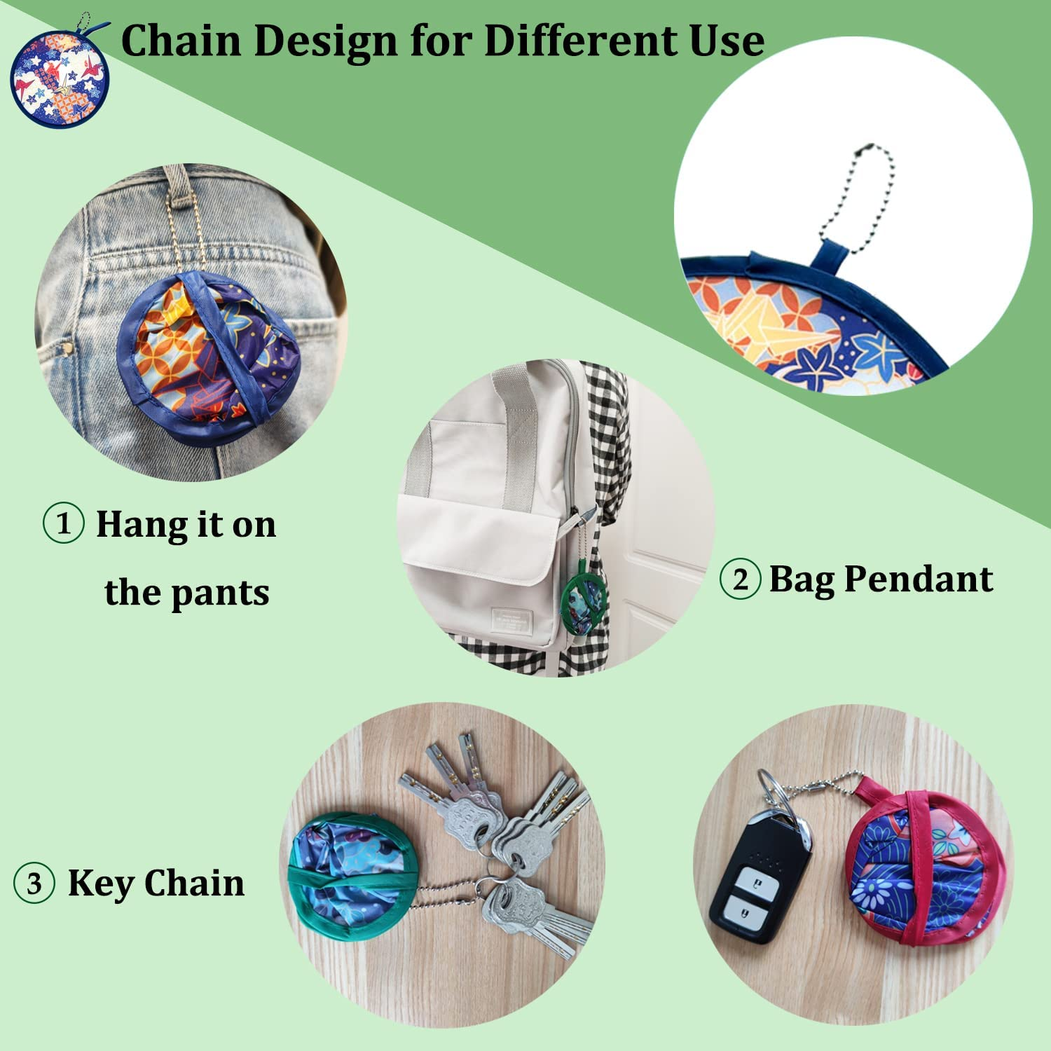 MXY Foldable Fan Japanese Style Summer Handheld round Folding Fan Beautiful Pattern Festival Decor Wedding Home Decoration 4 Units Different Patterns image number 3