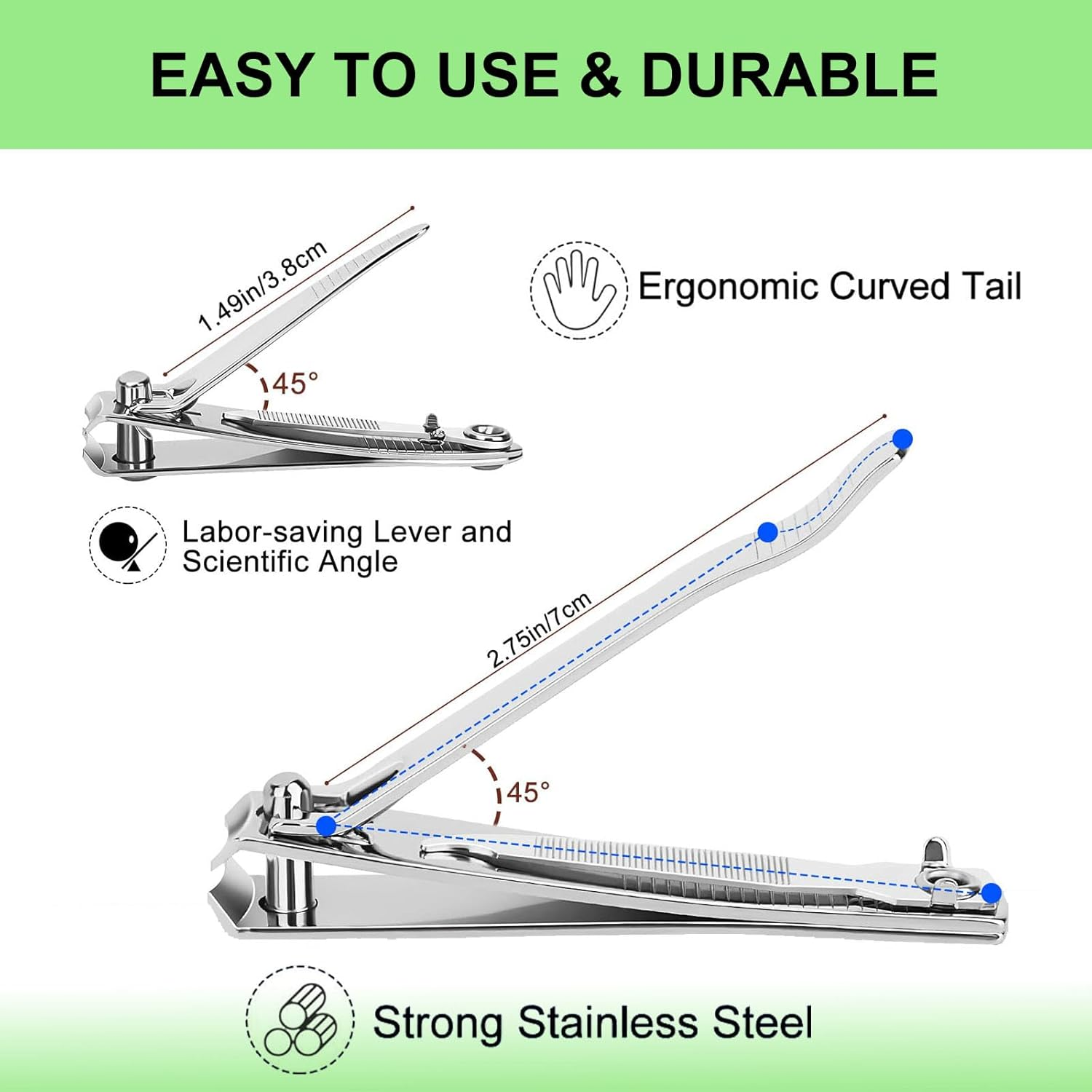 Lyvixora Nail Clippers Set, Toenail Clippers, Fingernail Clipper Cutters, Stainless Steel with Ultra Sharp Curved Blades and File, Nail Clippers for Men Women Kids(Large & Small) image number 1