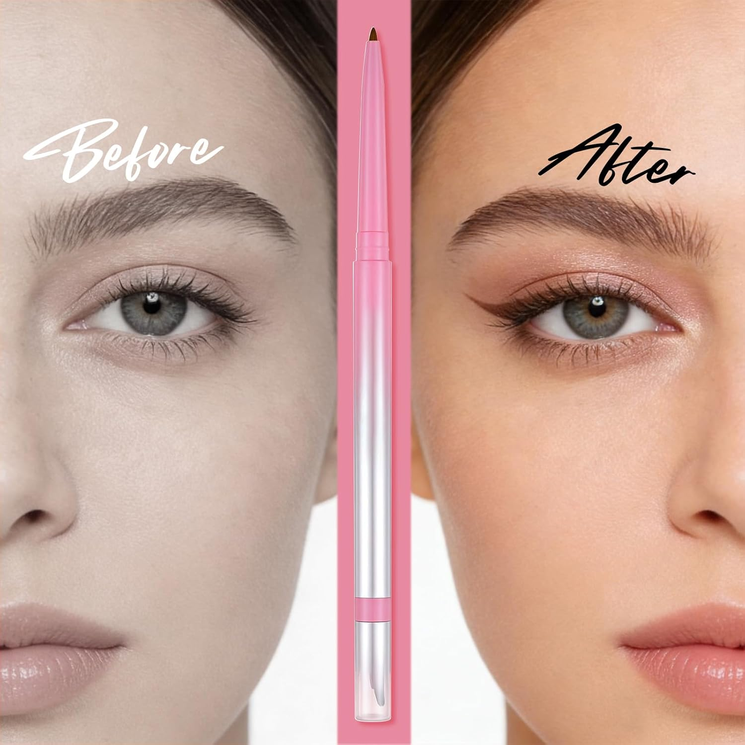 U-Shinein Eyeliner Pen with Bent Blending Brush & Built-In Sharpener, Dual-Ended Precision Eyeliner Waterproof for Smooth Application & On-The-Go Sharpening Long Lasting Brown - Brown image number 5