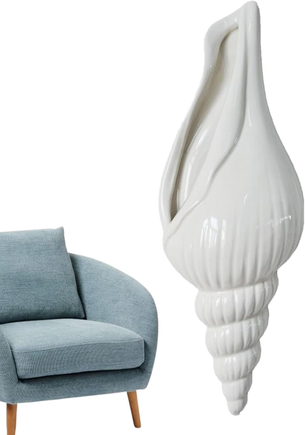 Decorative Vase &ndash; Sculptural Vase in the Shape of a Shell,Ceramic Wall Decor for Living Room, Bedroom and Apartment &ndash; Home Decoration Wall Mounted image number 2
