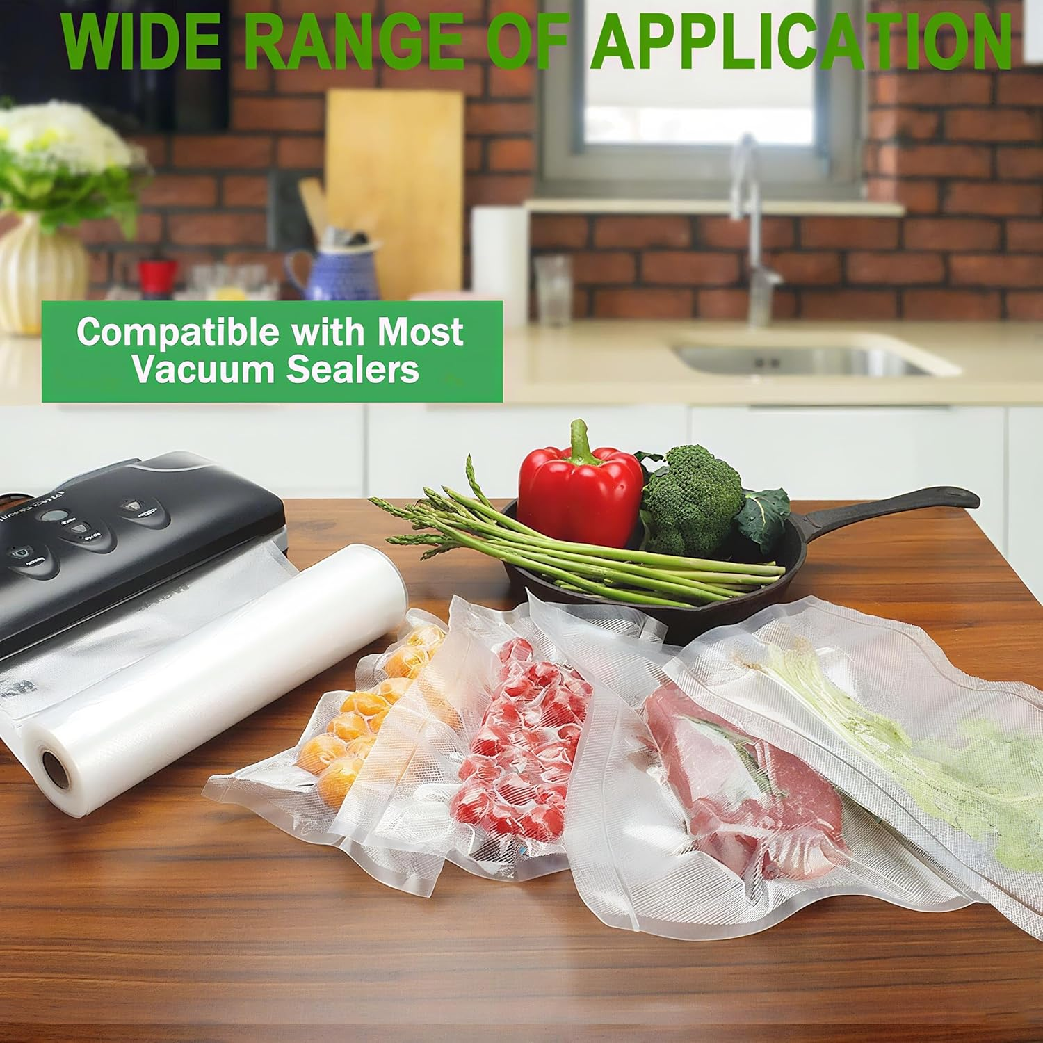 28Cmx6M 8 Pack Vacuum Food Sealer Roll Bags with BPA Free,Heavy Duty Vacuum Sealer Storage Bags Rolls,Cut to Size Roll,Great for Sous Vide Cooking, Leakproof Great for Long-Term Storage image number 5