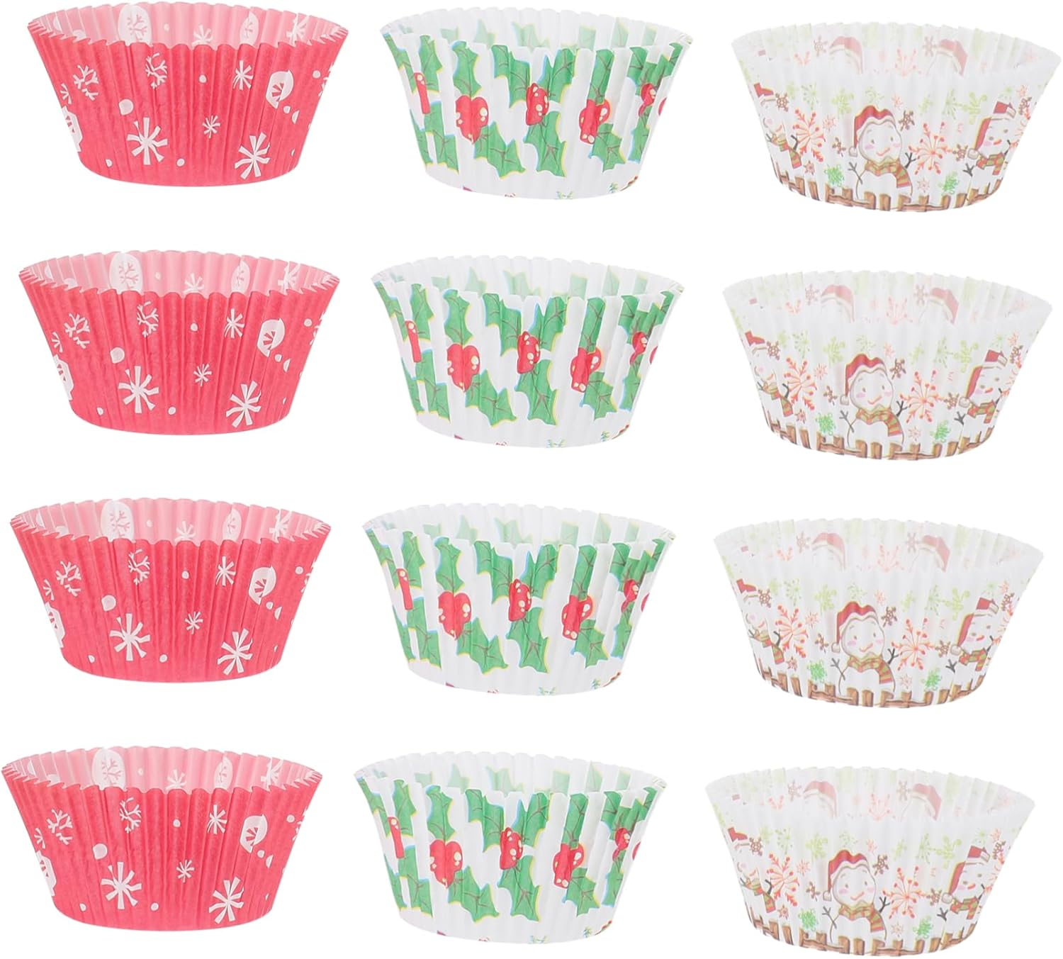 MAGICLULU 400Pcs Christmas Cake Paper Tray Baking Cups Snowman Xmas Leaf Snowflakes Cupcake Liner Paper Baking Liner Random Style image number 3