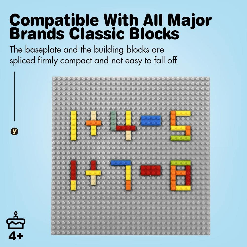 Lekebaby Baseplate 10"X10" Classic Building Board Large Base Plates 100% Compatible with All Major Brands, 6 Pack, Grey image number 3