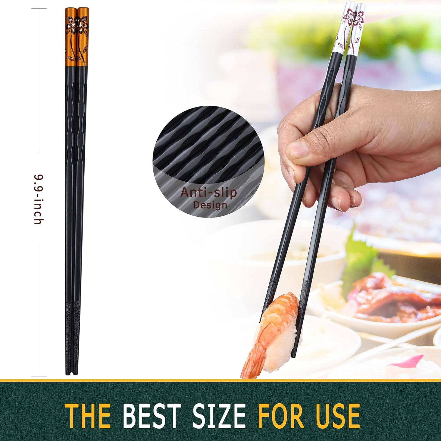 Fiberglass Chopsticks Series - Japanese Non-Slip Chopstick, Reusable Chop Sticks Dishwasher Safe, 5 Pairs, Gift Set, 9.9 Inches, Spring Flower - Family image number 2