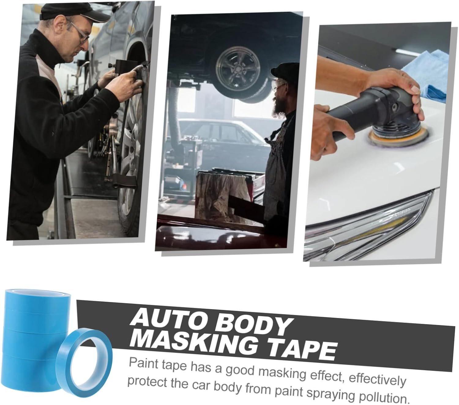 5Rolls Matte Painters Tape Low Tack Auto Body Masking Tape Long Masking for Car Painting image number 3