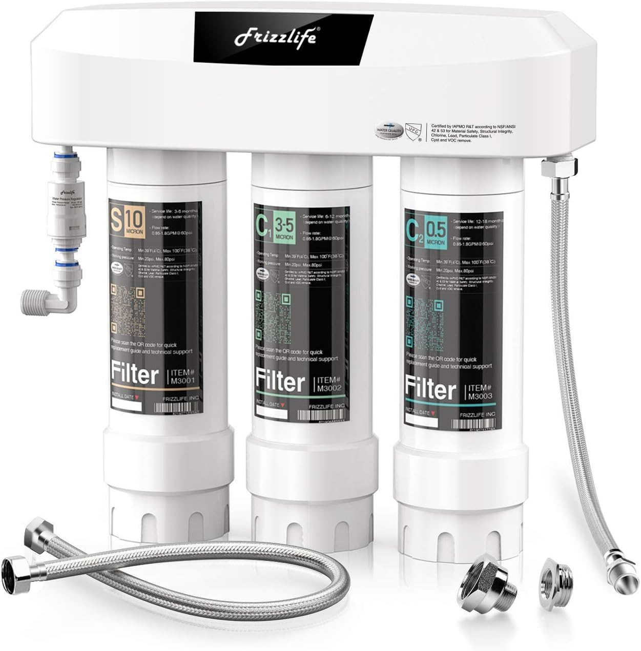 Frizzlife under Sink Water Filter System SK99-NEW, Direct Connect, NSF/ANSI 53&42 Certified 0.5 Micron Carbon Block, Remove Lead, Chlorine, Chloramine, Fluoride, Odor & Bad Taste- Quick Change image number 4