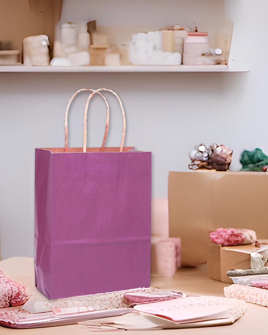 Gcardist 32 Kraft Bags 21X15X8Cm with Handles Small Gift Party Bags Purple Shopping Treat Bags Multiple Uses（8.3X6X3.2Inch Small Size） image number 1